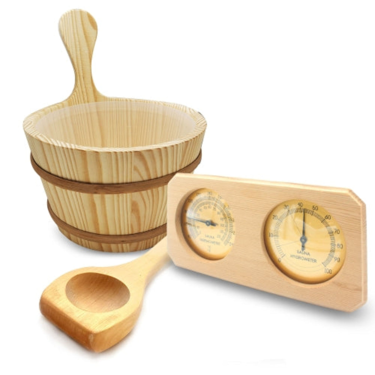 Saunalife sauna bucket, ladel and Thermometer and Hygrometer