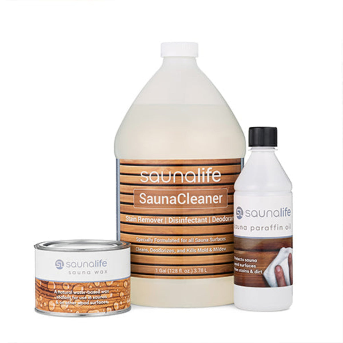 SaunaLife sauna care package with wax, oil and cleaner – view 1
