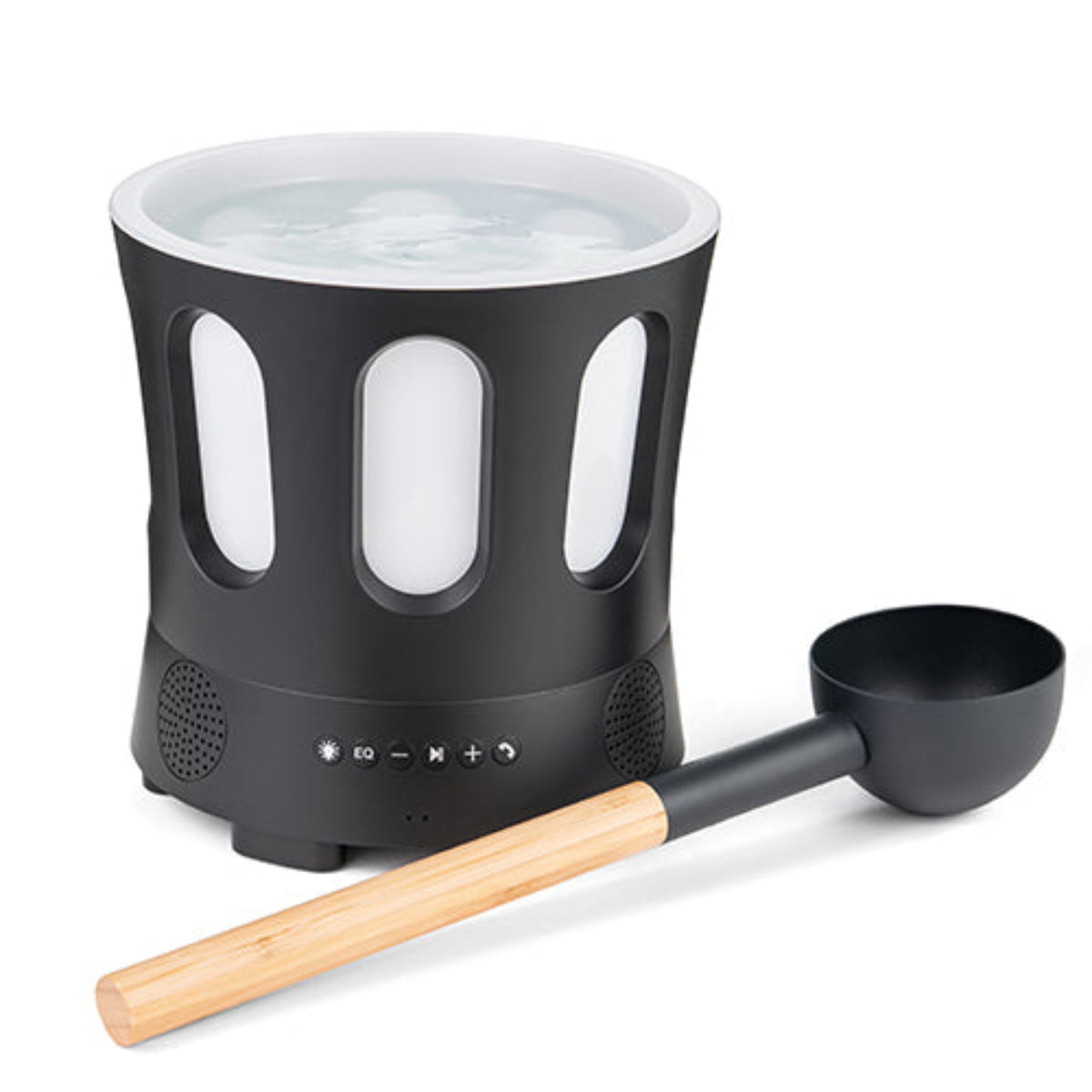 Bluetooth Sauna Bucket & Bamboo Ladle on a white background
