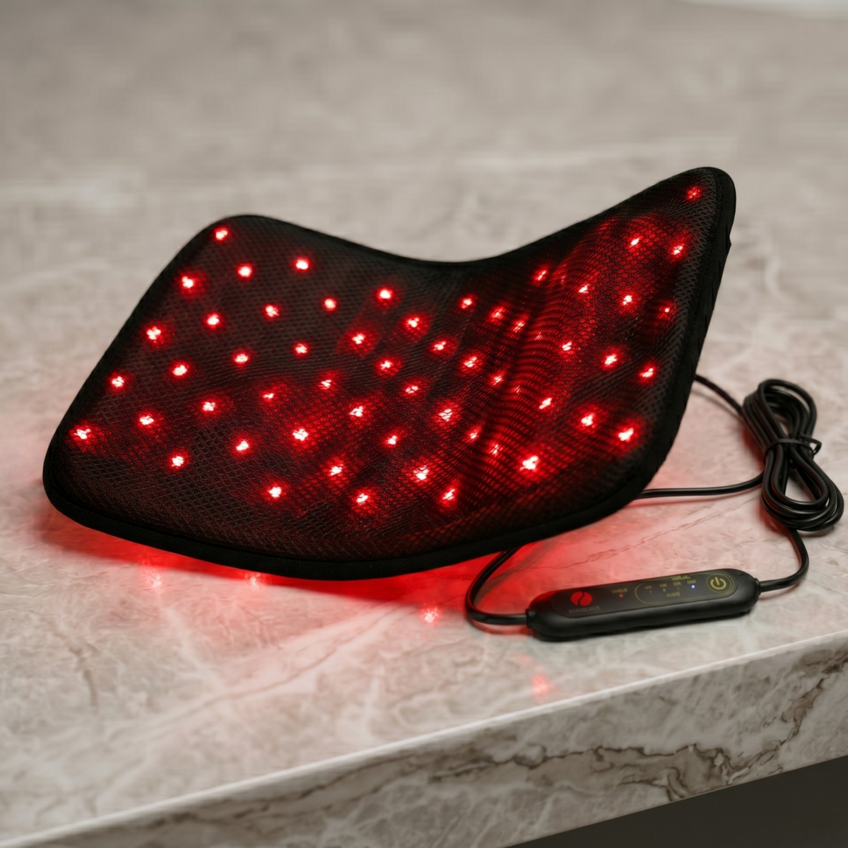 Therasage Tri-Lite™ Red Light Therapy Panel on a marble surface for home wellness and skin care.