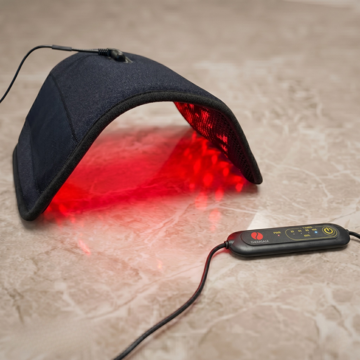 Therasage Tri-Lite™ Red Light Therapy Panel in use, showcasing red light therapy for wellness.