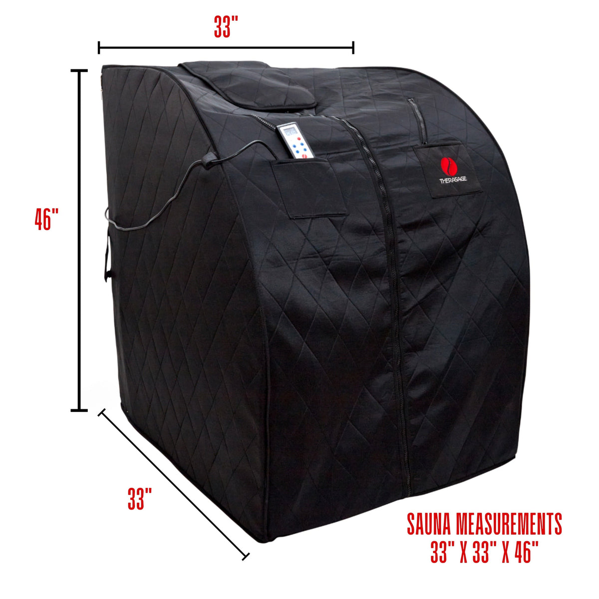 Thera360 Plus Portable Infrared Sauna with dimensions 33" x 33" x 46".