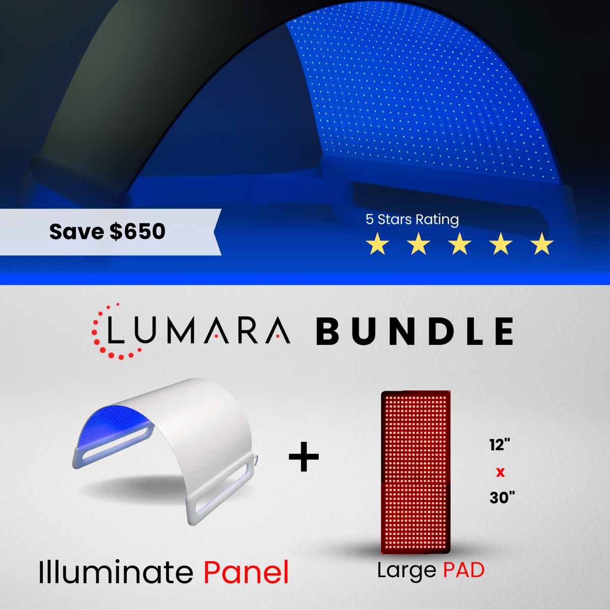 Illuminate Blue panel and large pad bundle with 5-star rating, showcasing sleek design and water-resistant technology.