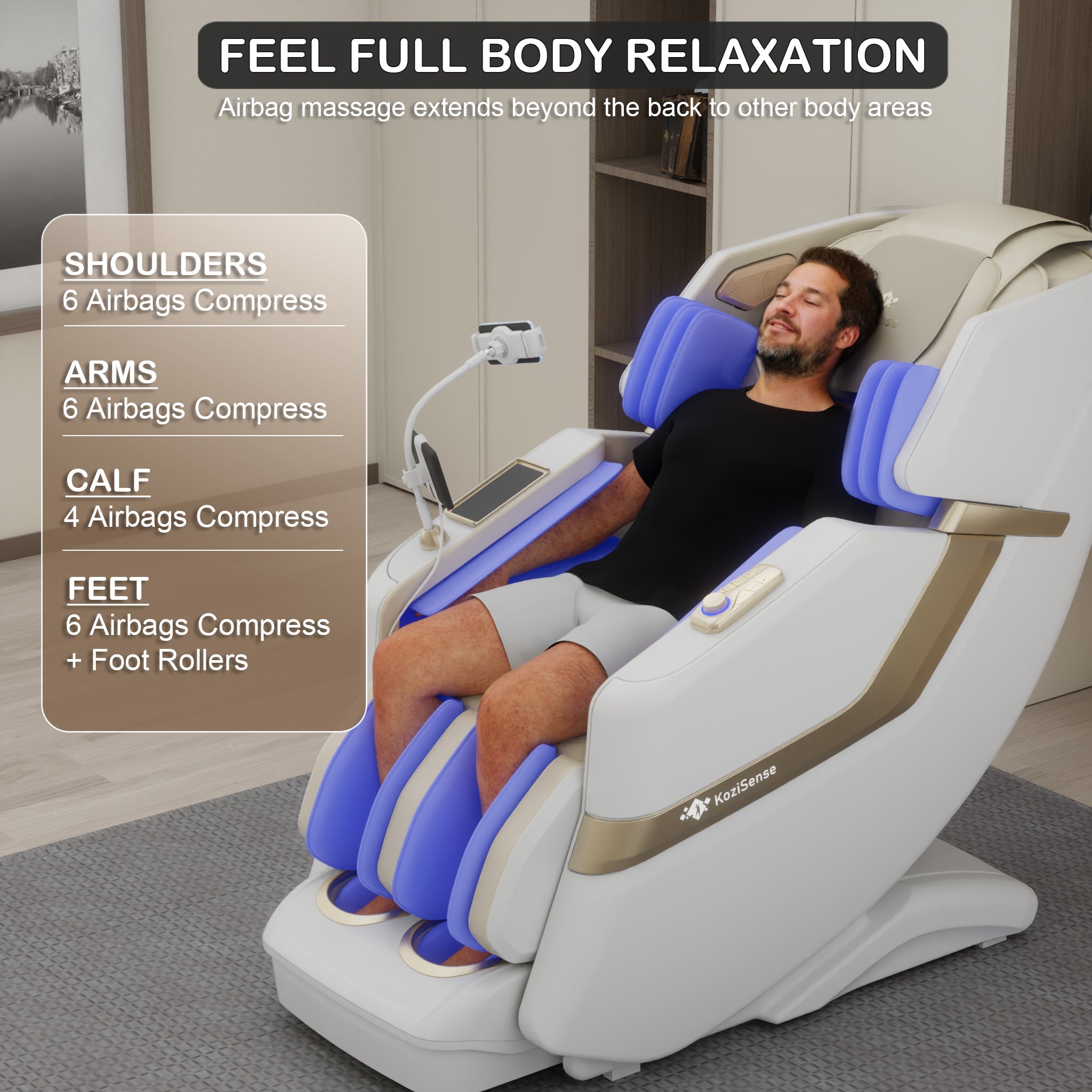 KoziSense KZ-313 Heated Jade Stone Massage Chair – White