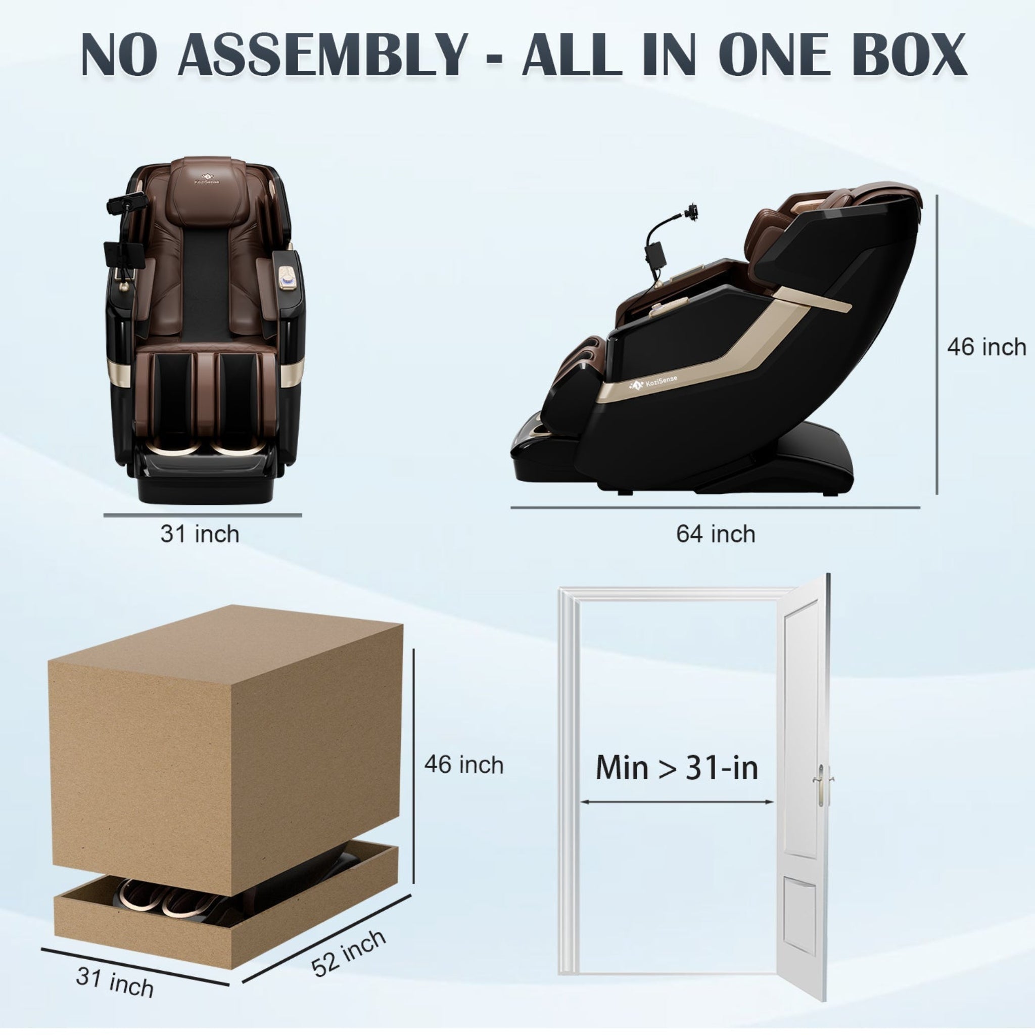 KoziSense KZ-313 Heated Jade Stone Massage Chair in brown color