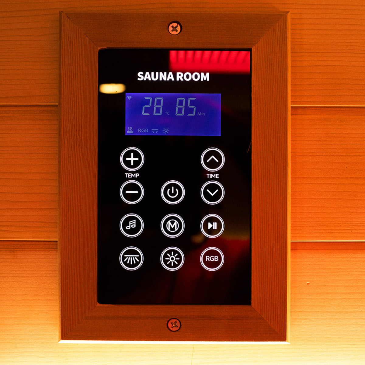 Wizzisaunas S03 3-person infrared sauna – saunaroom digital panel close up