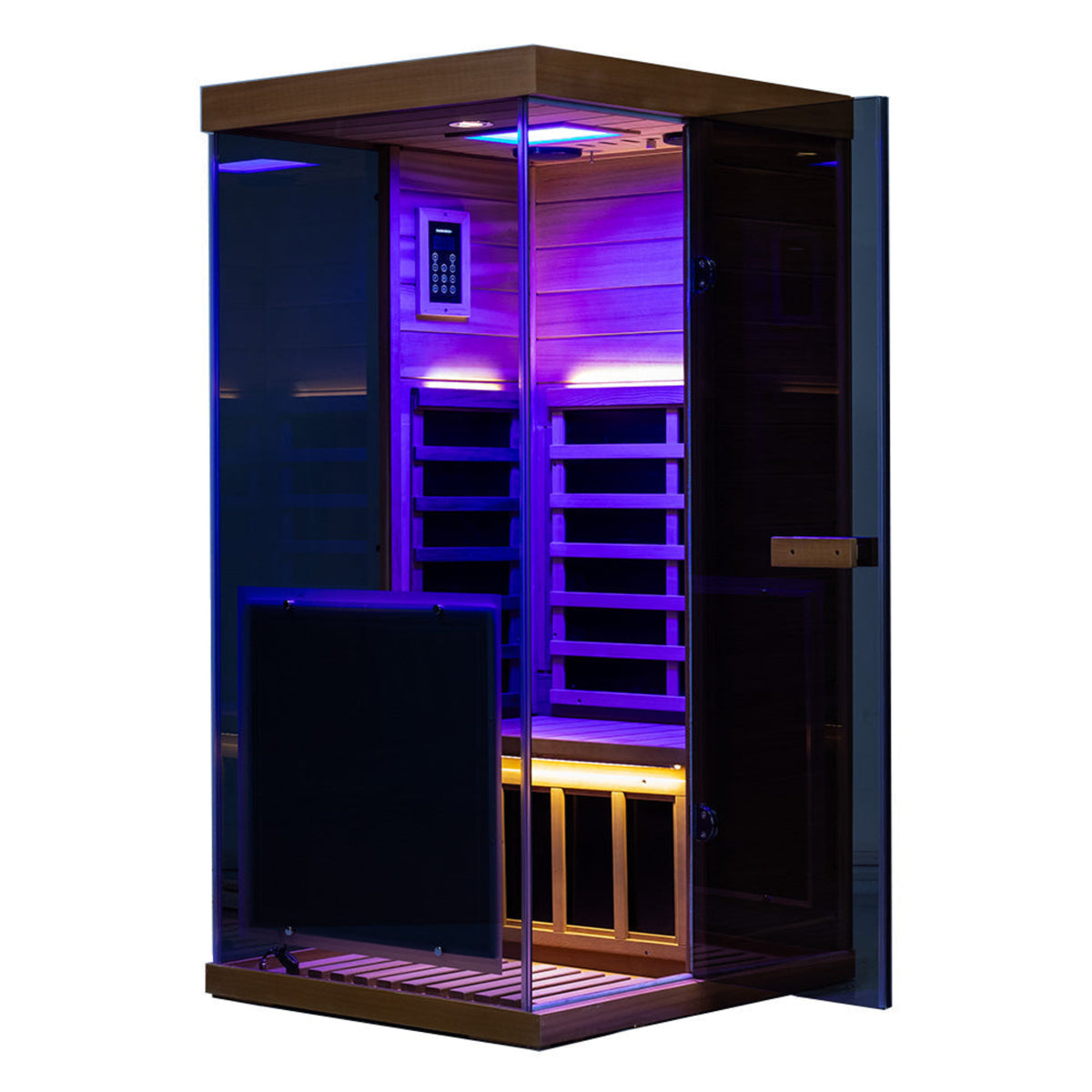 Wizzisaunas 909MX mini infrared sauna red cedar blue lights