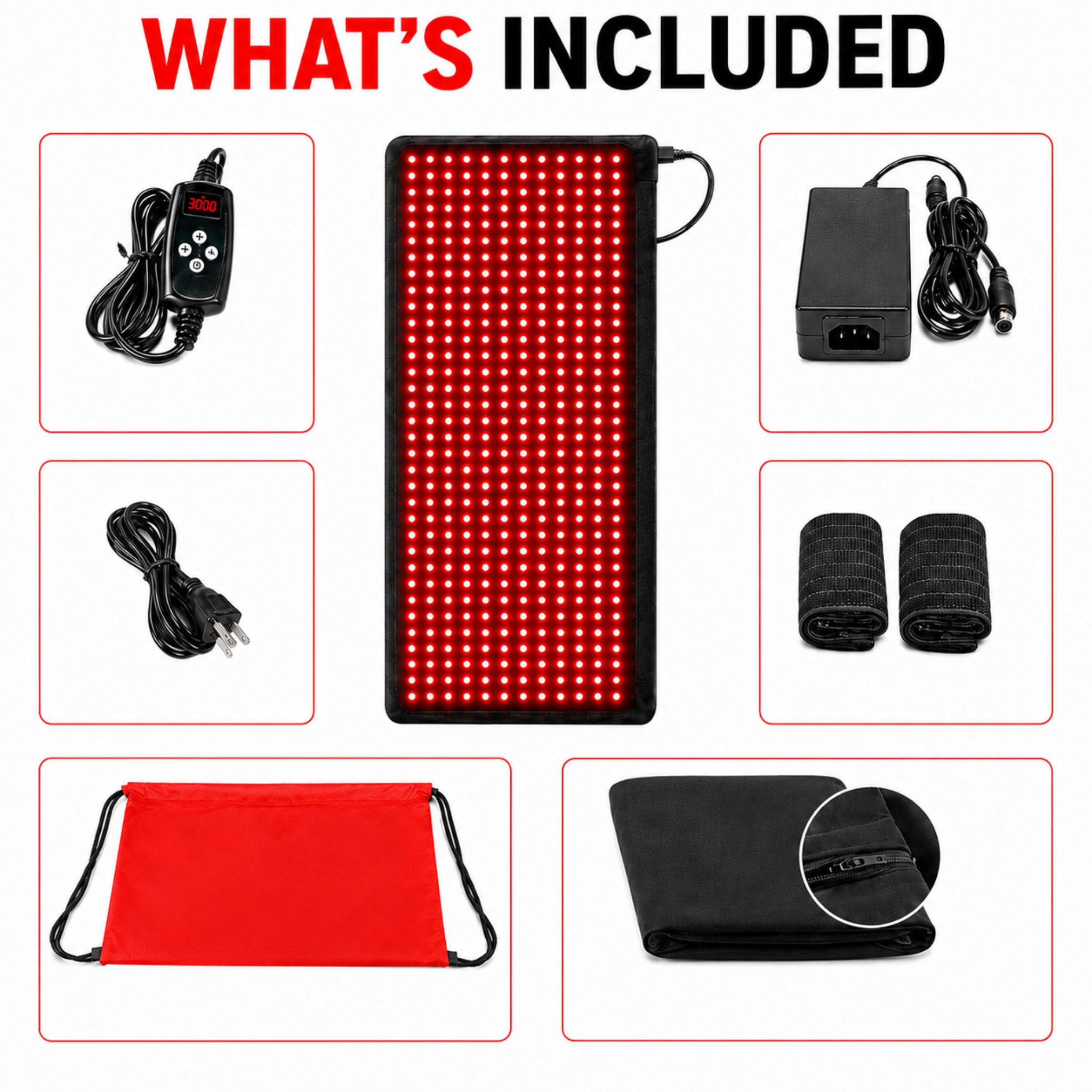 Red Light Pro Devices Large Red Light Therapy Pad | 27" x 11" | 1,998 LEDs | 660nm + 850nm with accessories included.