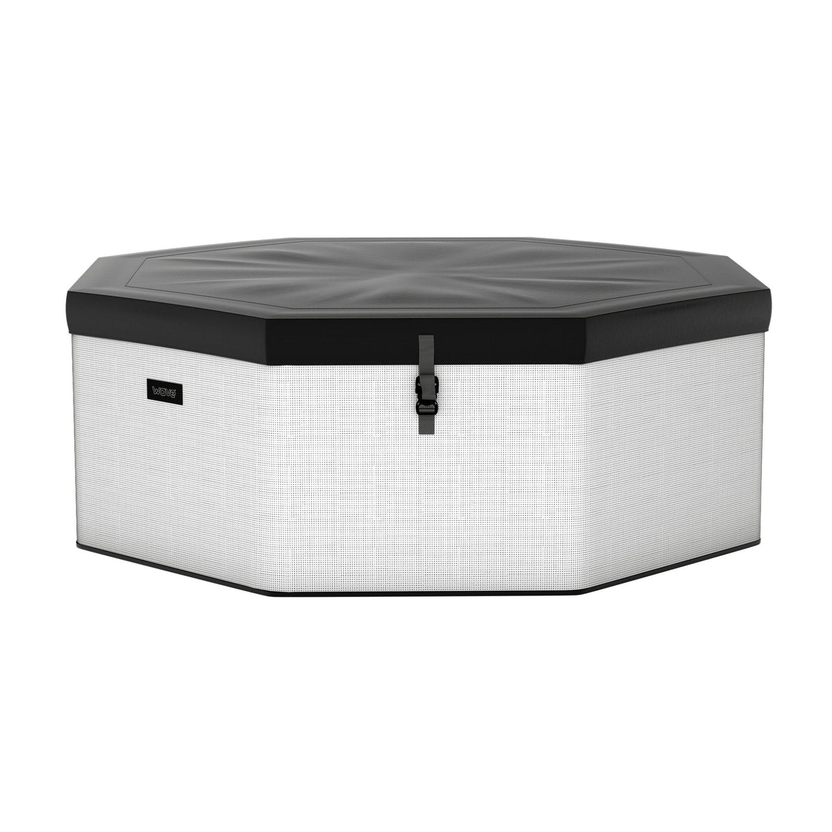 Hexagonal Wave Como Eco Foam Hot Tub with a black lid on a white background