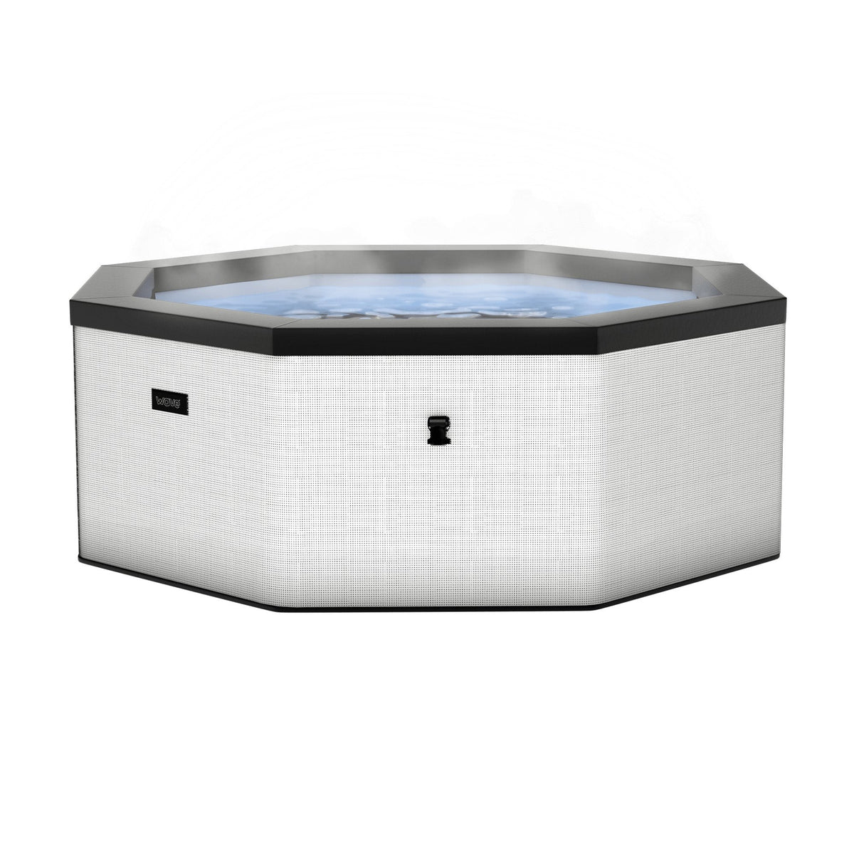 Hexagonal Wave Como Eco Foam Hot Tub with LED lights on a white background