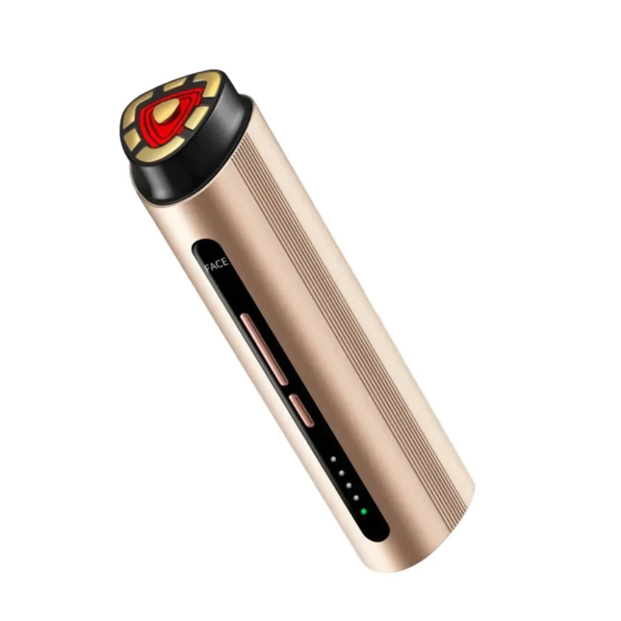 Gold and black Nicebeam facial device on a white background