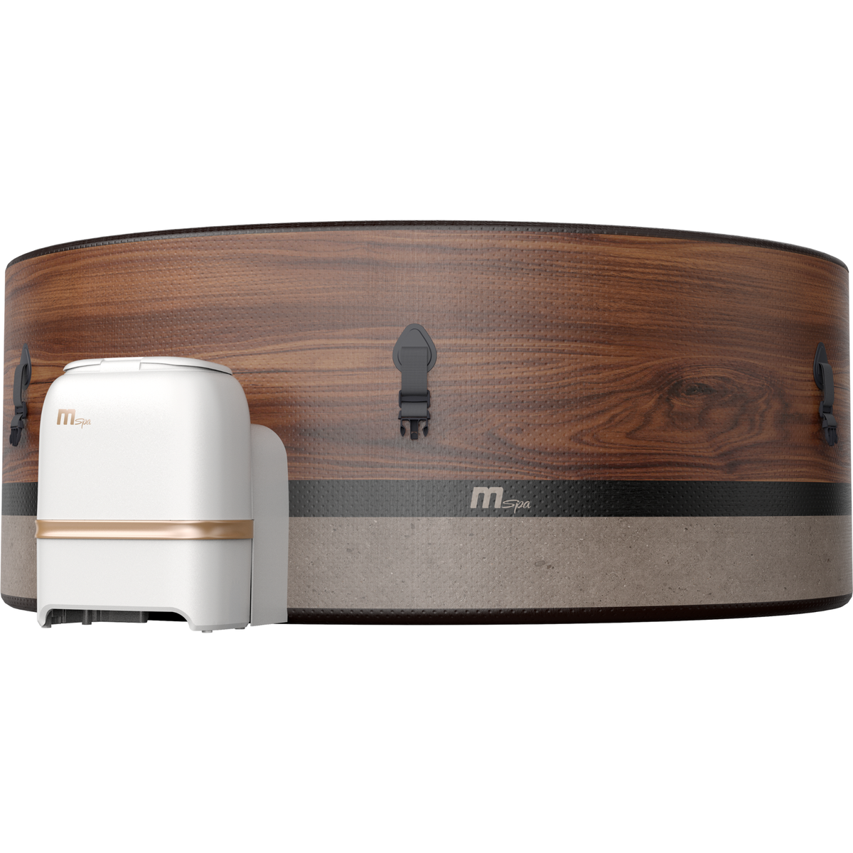 MSPA Duet Verto Series rigid hot tub and spa with heater, designed for up to 6 people, elegant wooden finish.