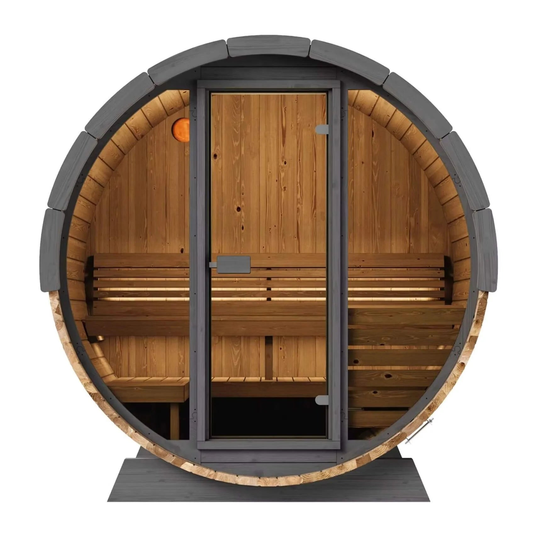 SaunaLife ERGO-Series EE6G Outdoor Barrel Sauna | Full-Glass Front | 4-Person Thermo-Spruce