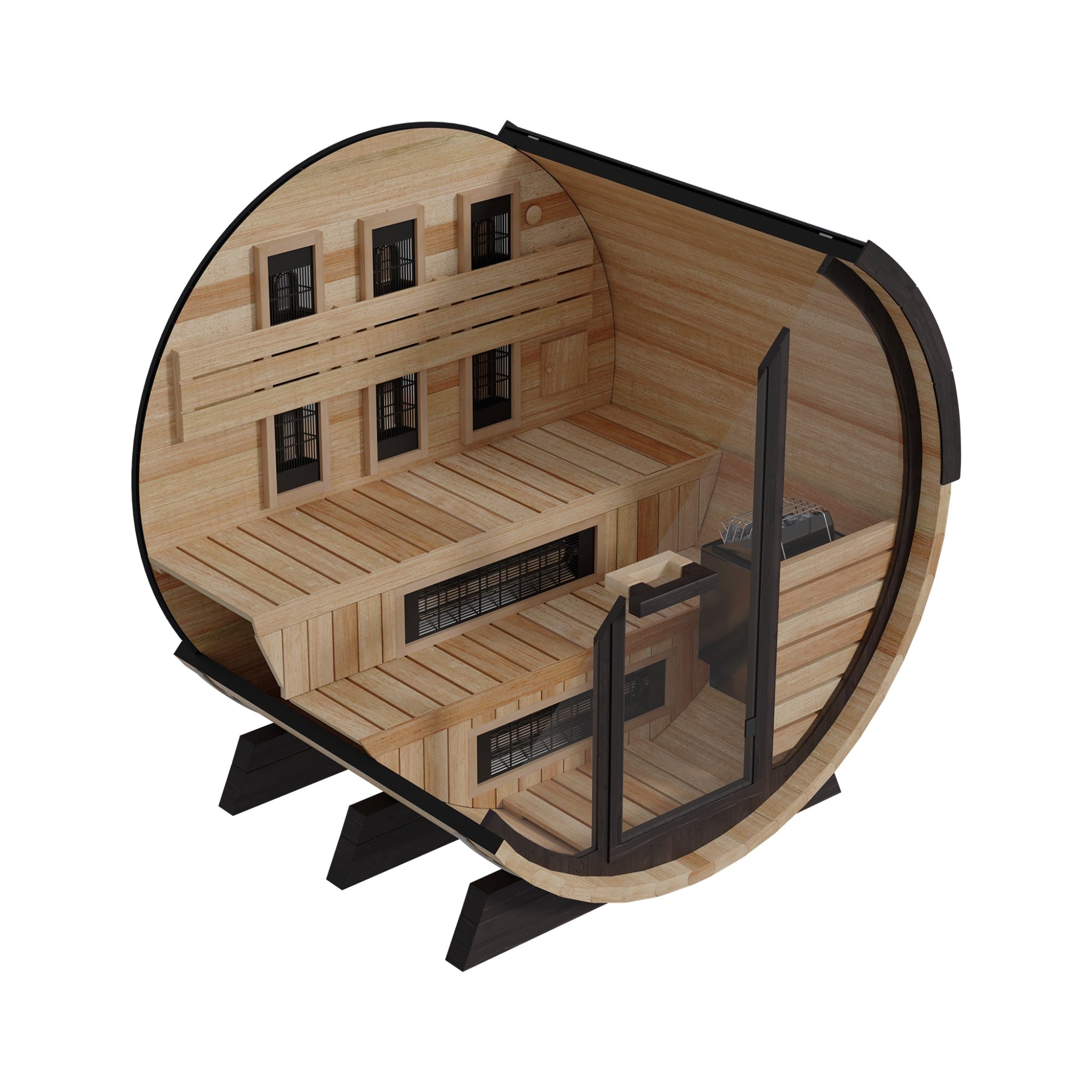 Finnmark FD-7 combination barrel sauna open door view, Thermo-Aspen