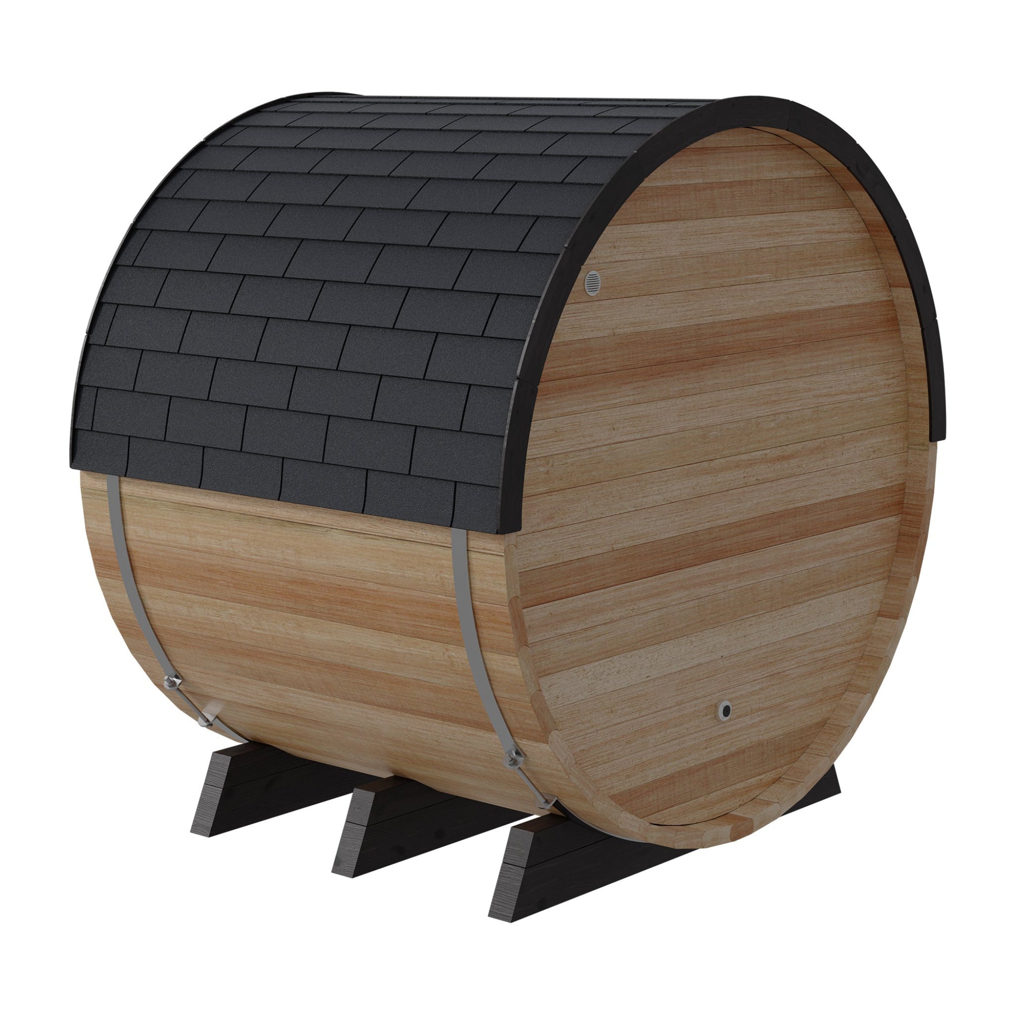 Finnmark FD-7 combination barrel sauna side back right angle view, Thermo-Aspen