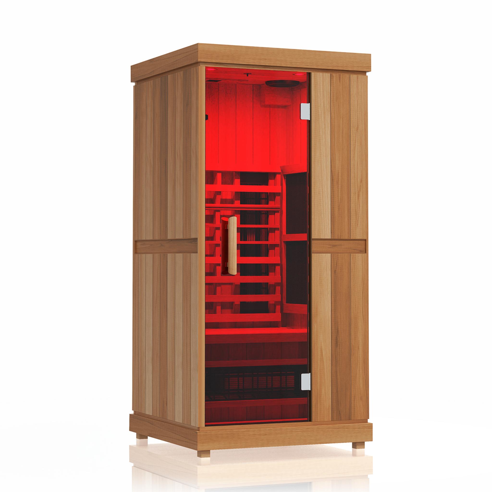 Finnmark FD-1 infrared sauna with red chromotherapy lighting