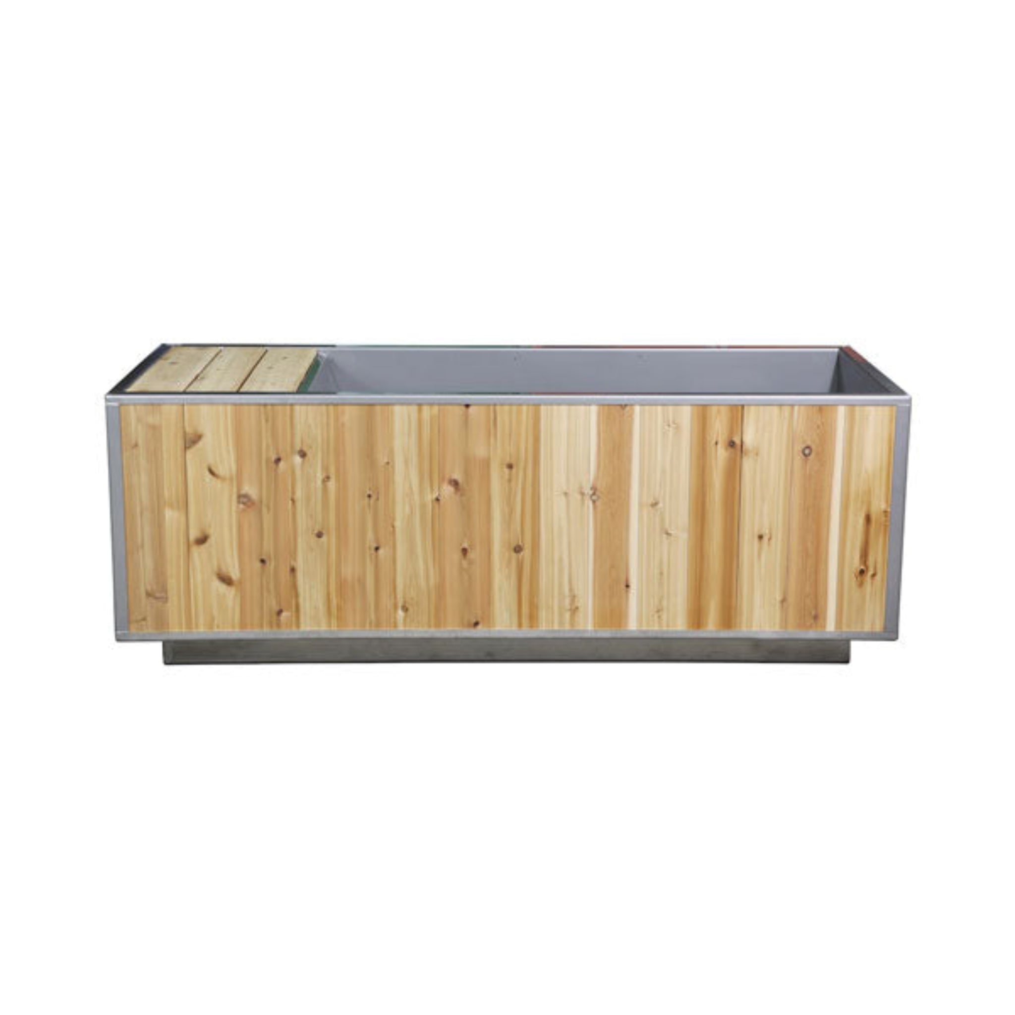 Dundalk LeisureCraft Flow Cold Plunge | Cedar & Stainless Steel with knotty cedar finish and stainless steel frame.