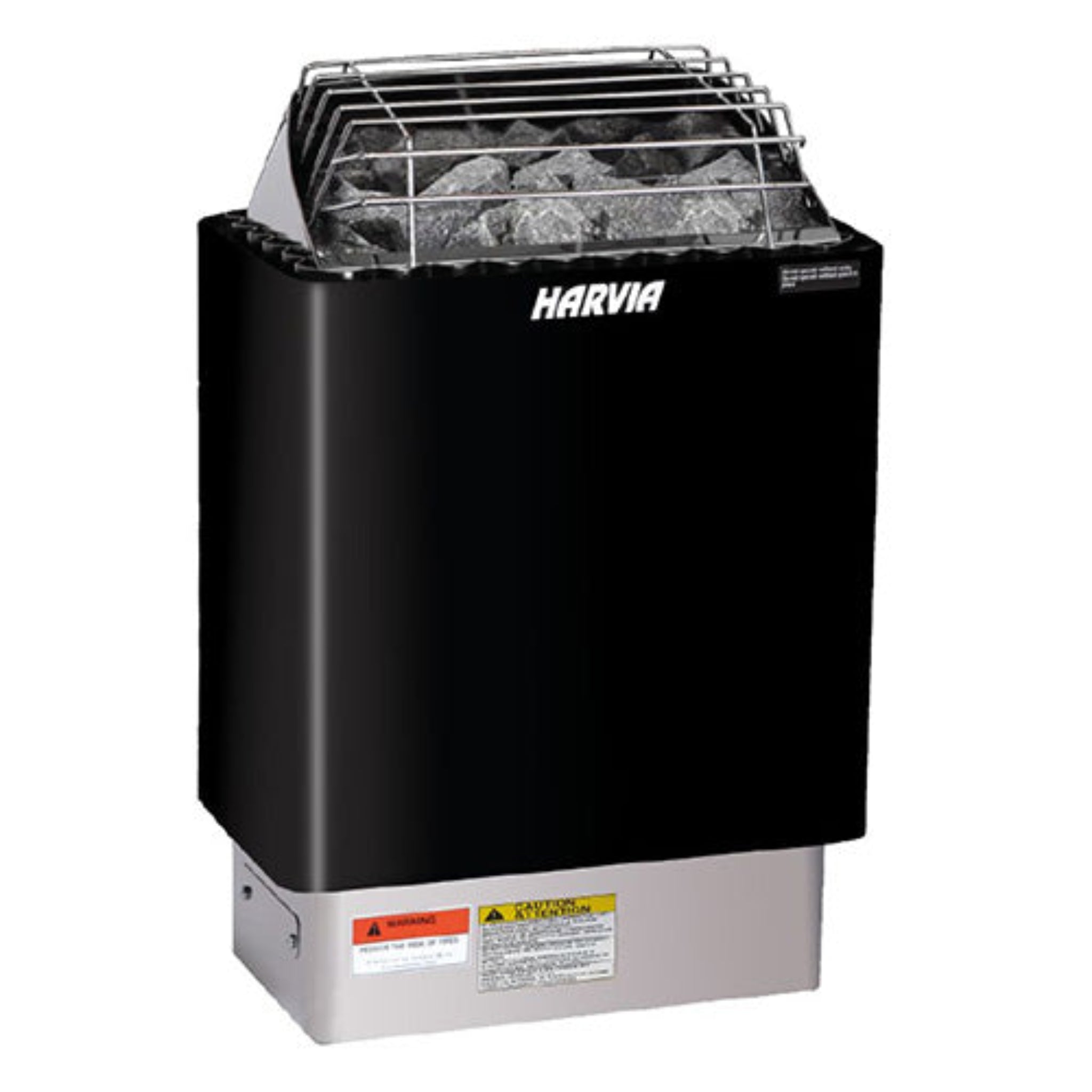 Harvia KIP60W 6kW wall-mounted electric sauna heater — black steel housing front view