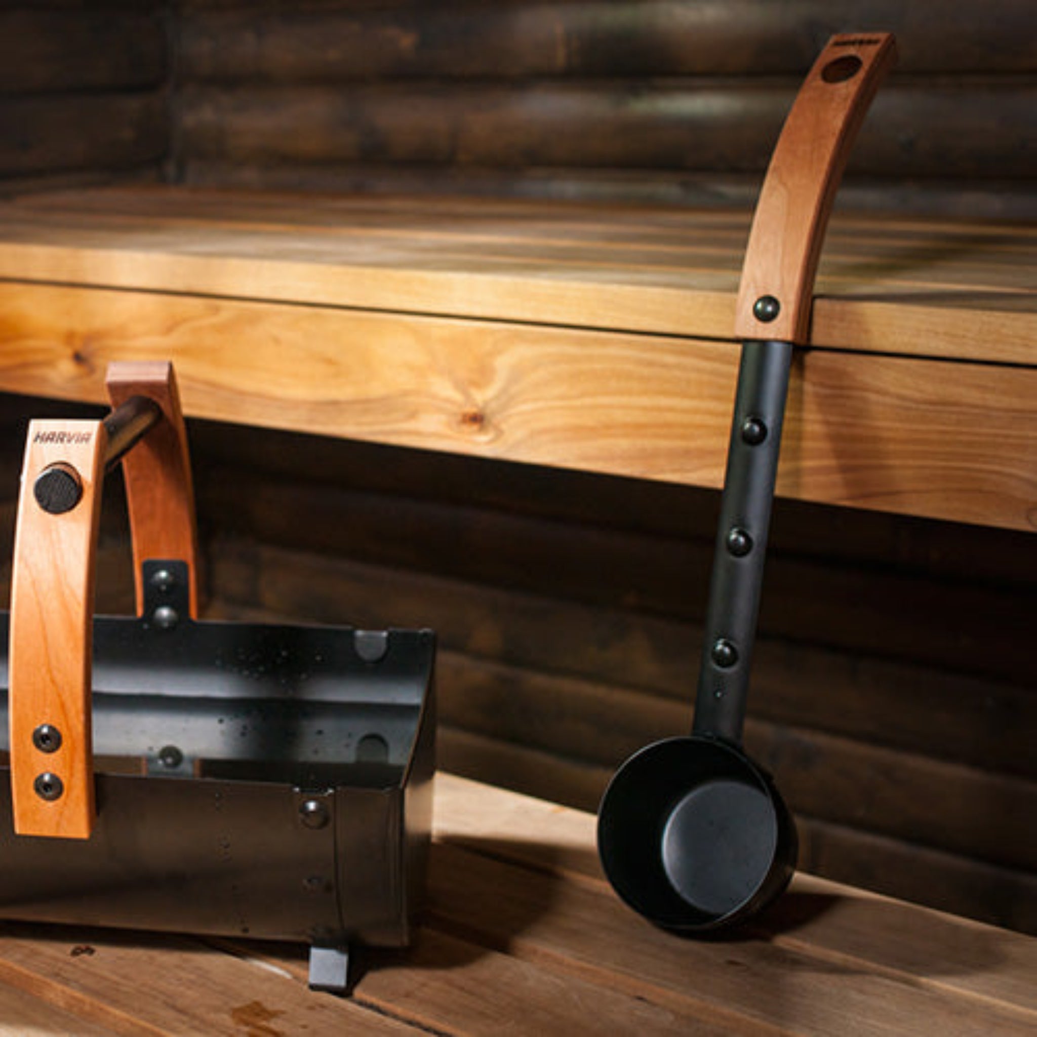 Harvia Legend Sauna Ladle black steel side view