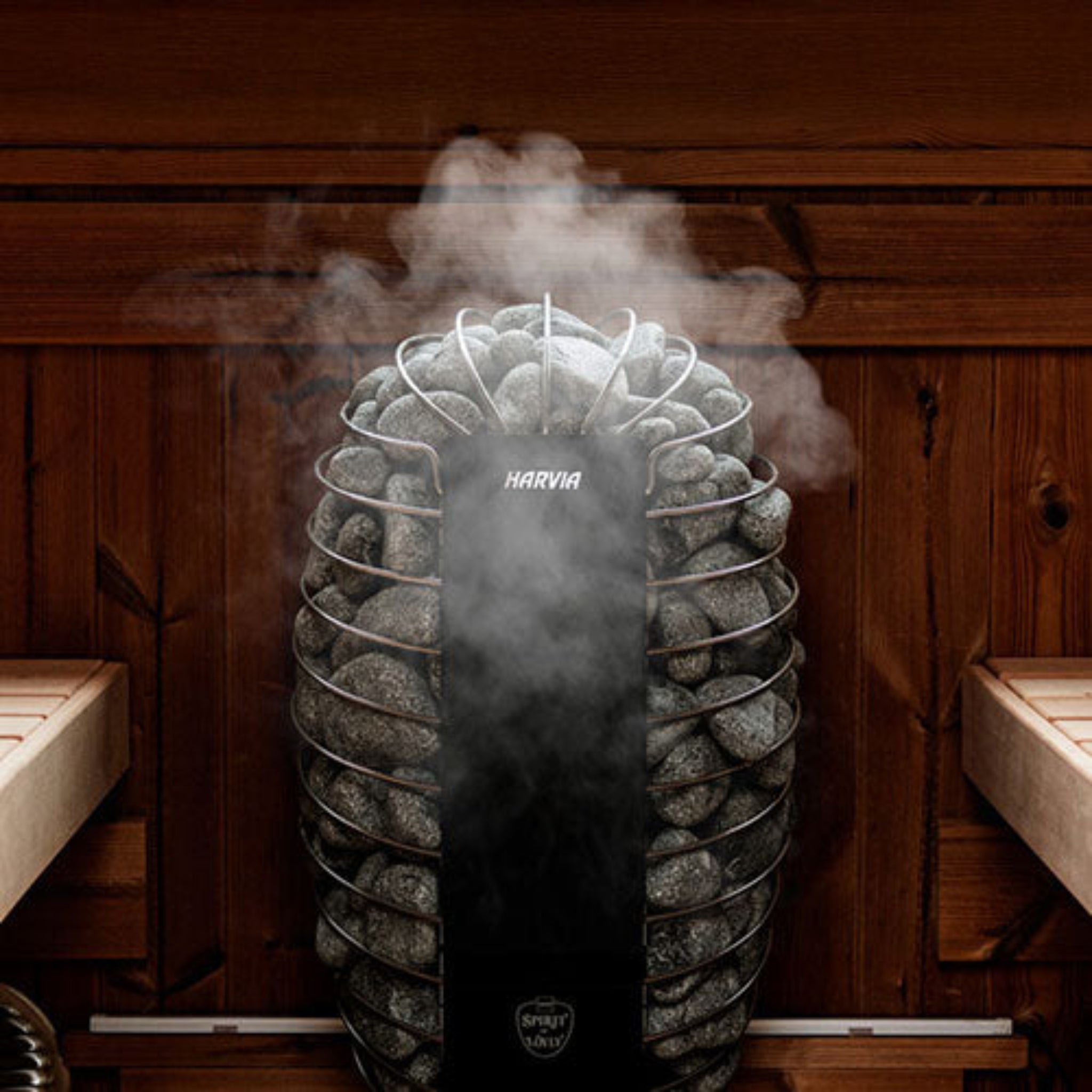 Harvia Spirit 8kW electric sauna heater installed in a modern sauna room