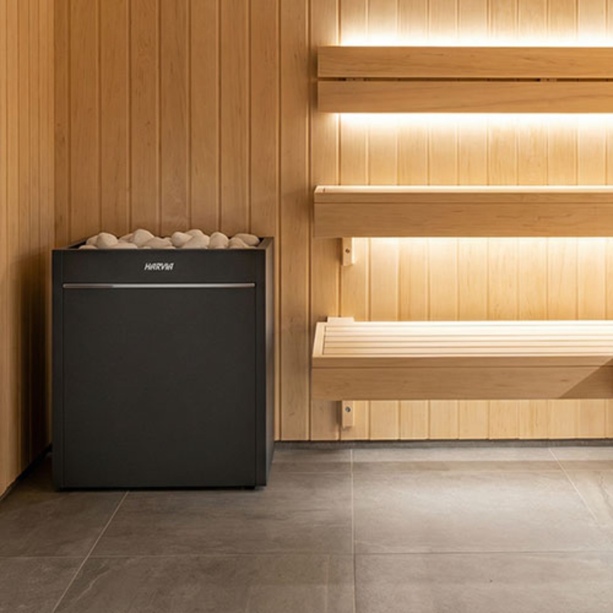 Harvia Virta Pro HL200E 20kW Sauna Heater – detail view of heating element and stone capacity