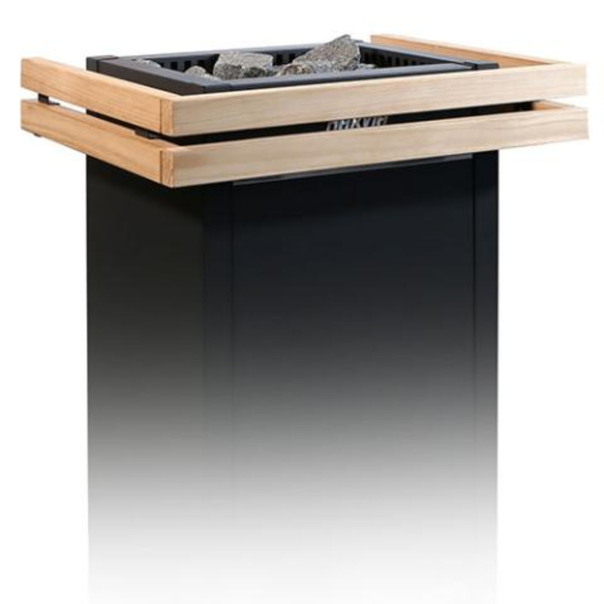 Harvia HL3S safety rail installed on a Harvia black heater on a white background