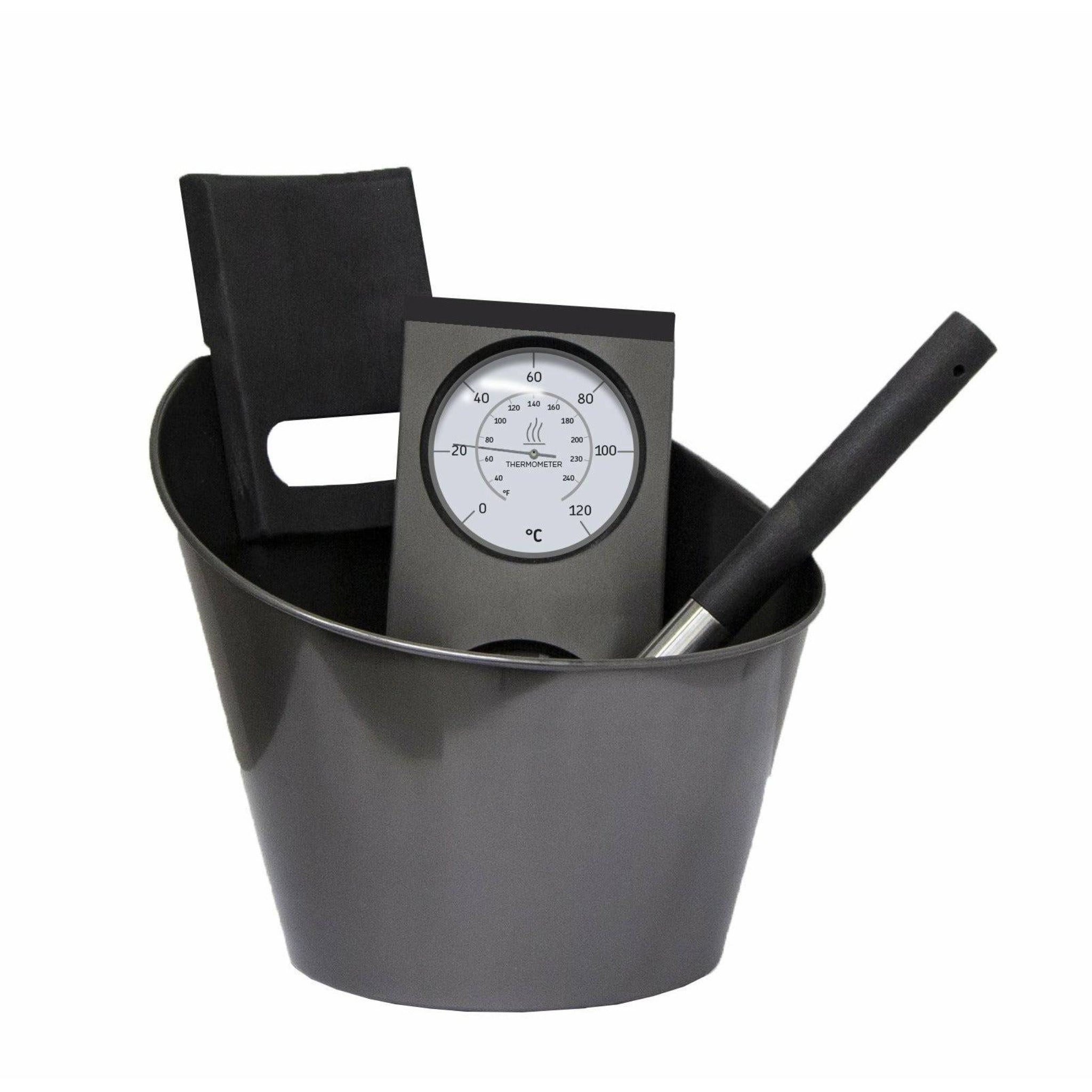 Harvia Steel Accessories Set SA007 — full set view in black finish