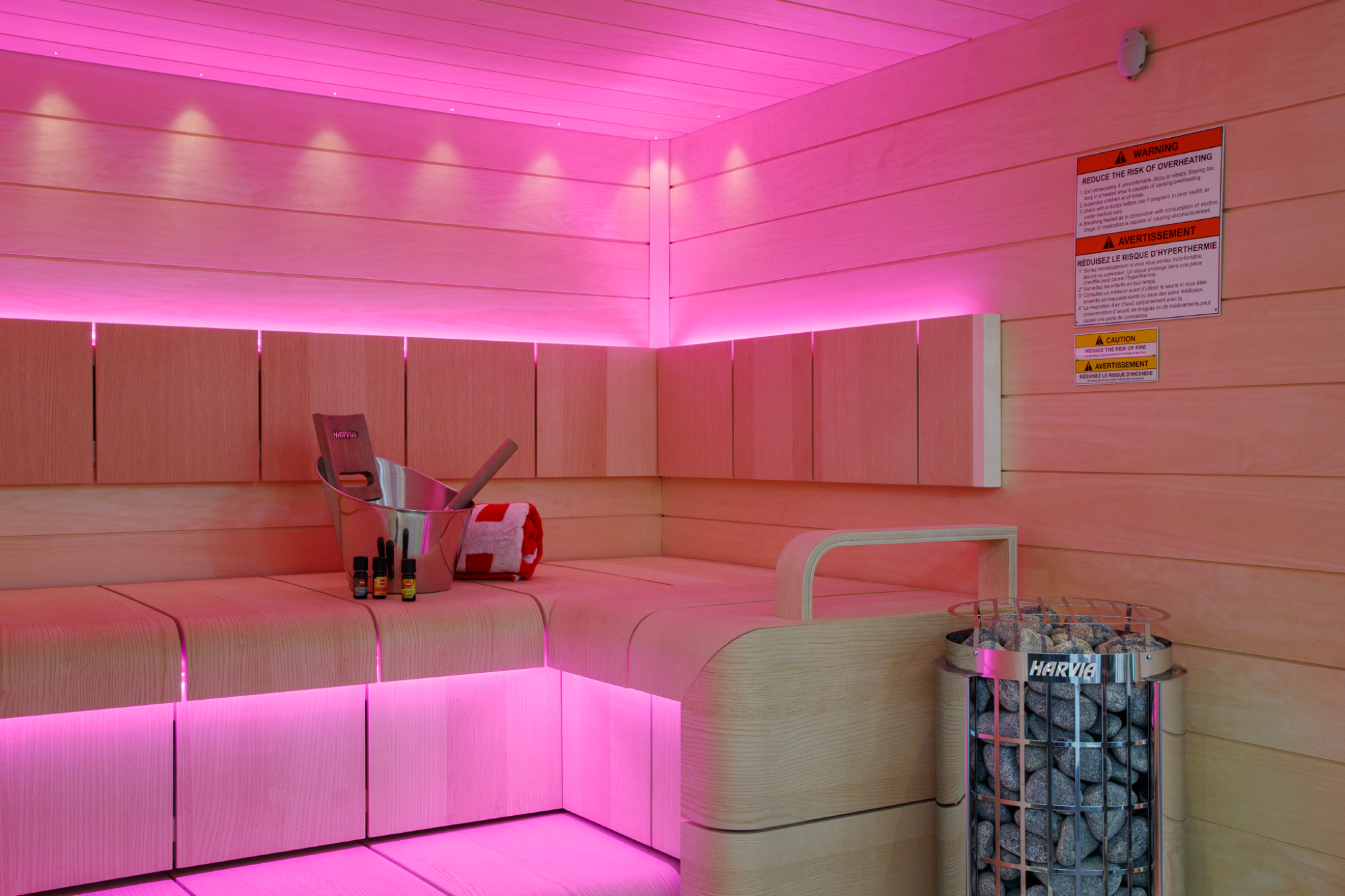 Harvia Cilindro Half PC60 6kW electric sauna heater inside sauna angle view