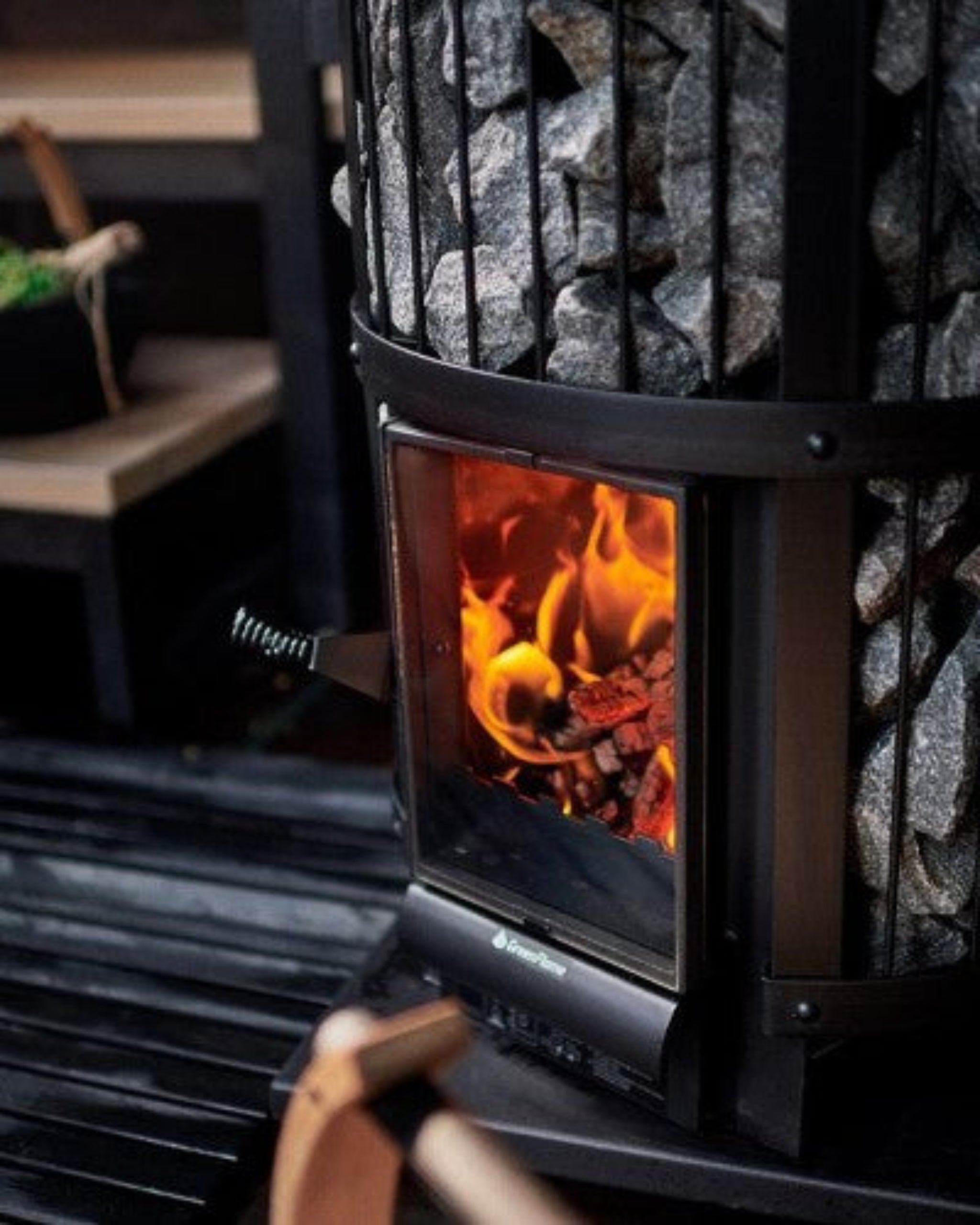 Harvia Legend 240 GreenFlame sauna stove — rear view showing flue connection