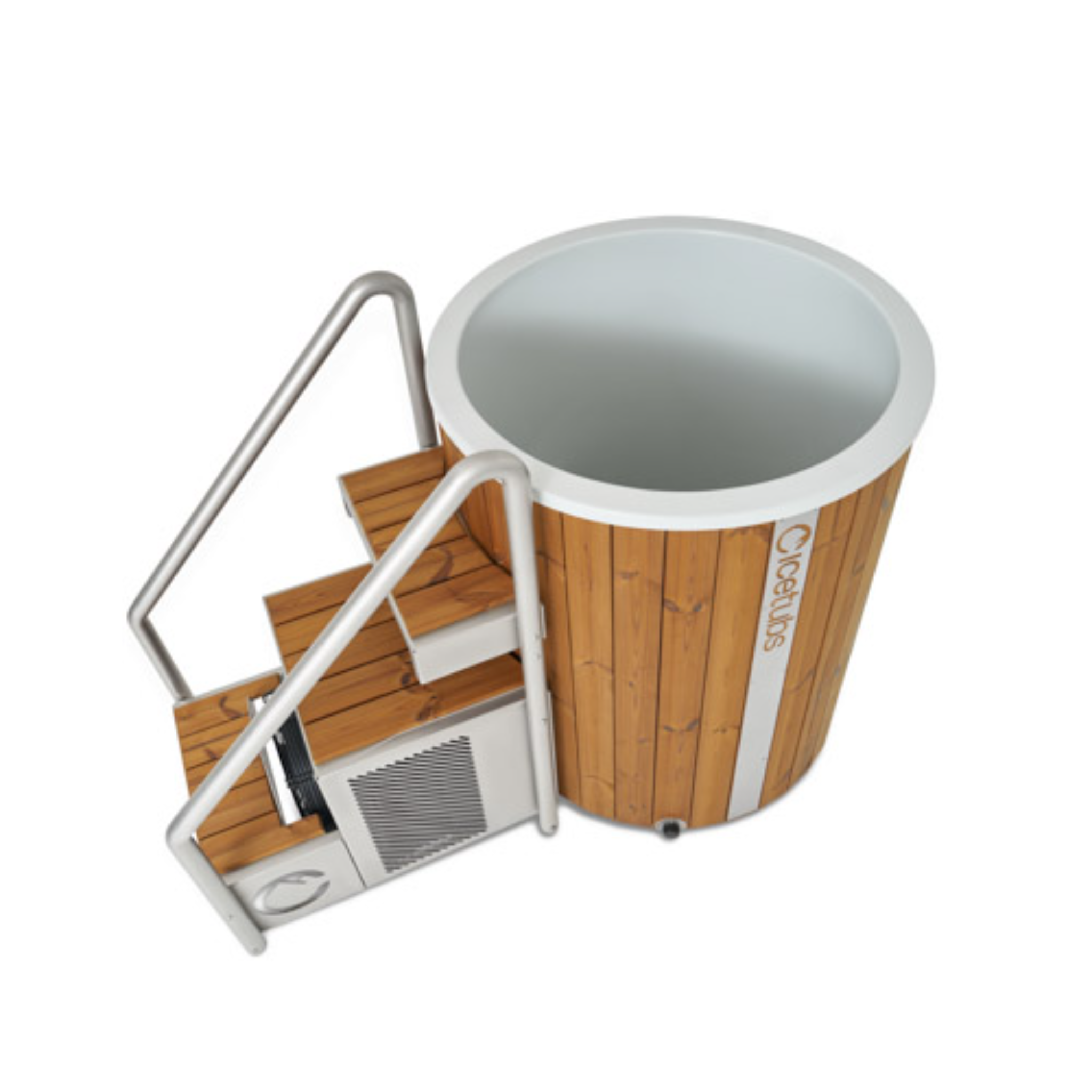 Icetubs IceBarrel XL Cold Plunge Tub with Heating & Cooling – Thermowood & Fiberglass with Stairs