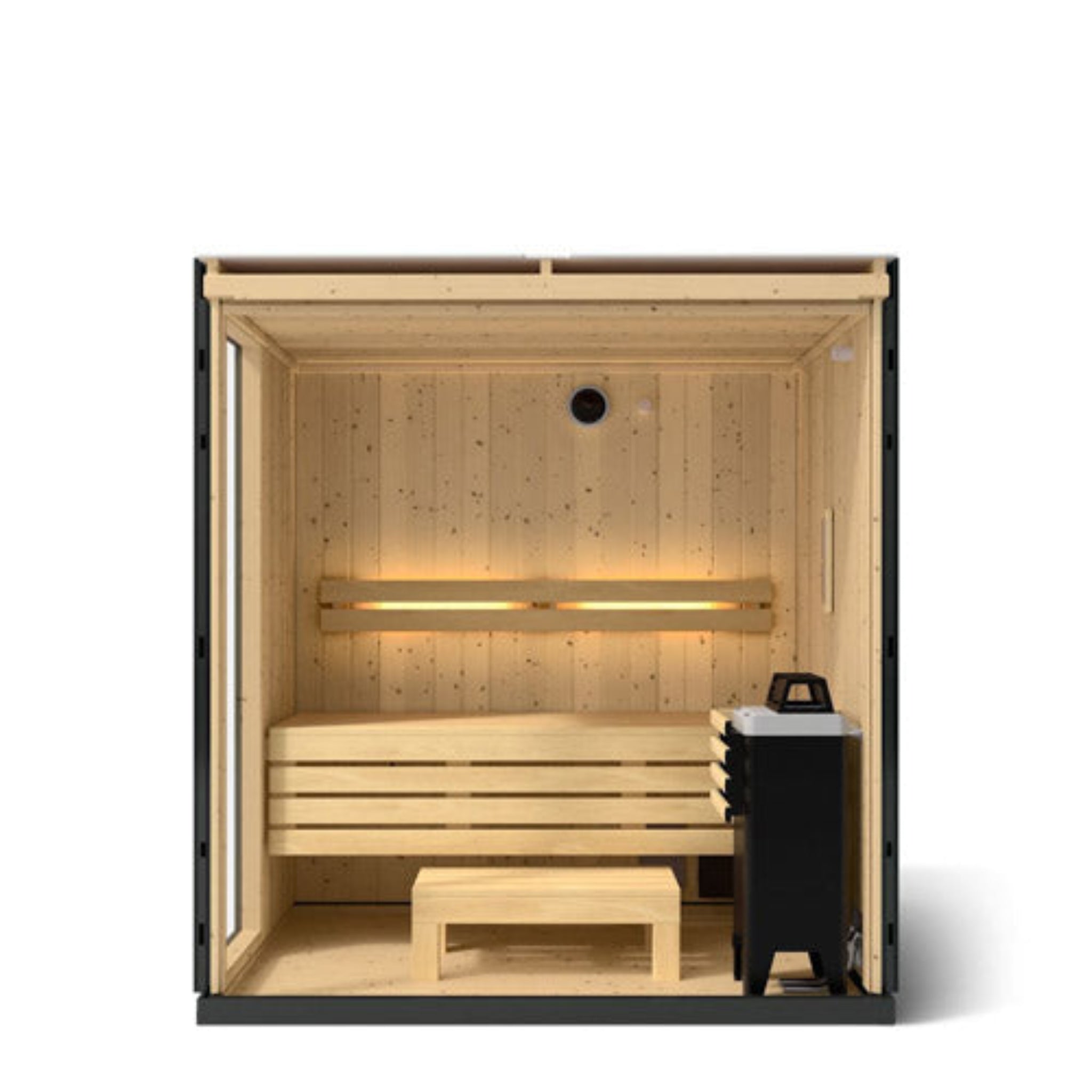 Kohler C1 indoor sauna with clean architectural styling and electric heater, designed for indoor use.