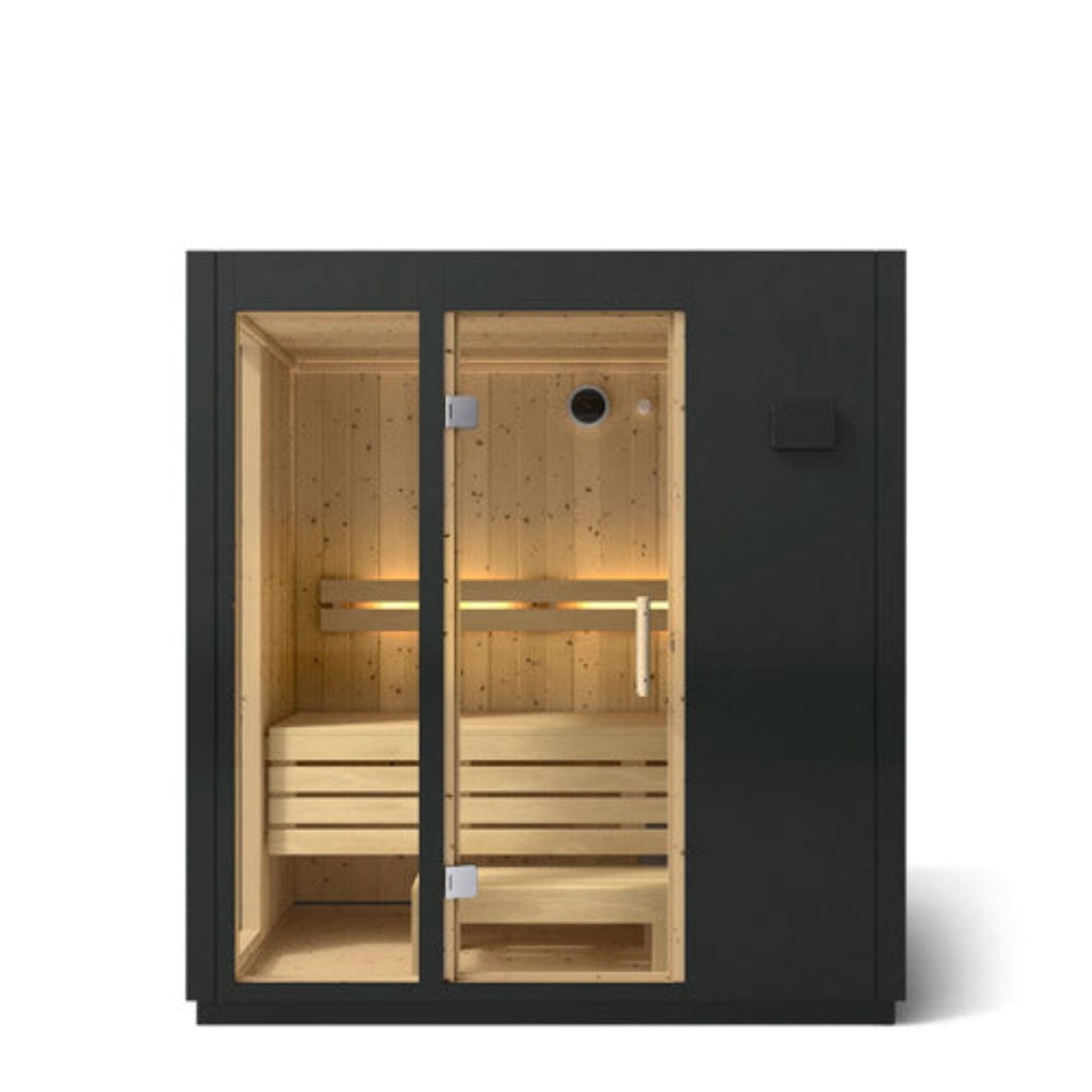 Kohler C1 indoor sauna showcasing clean architectural styling and warm wooden interior.