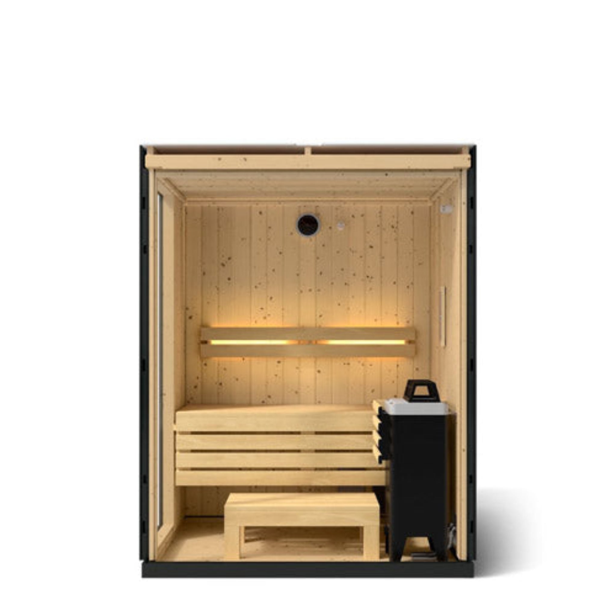 Kohler C1 indoor sauna with clean architectural styling and electric heater, designed for indoor use.