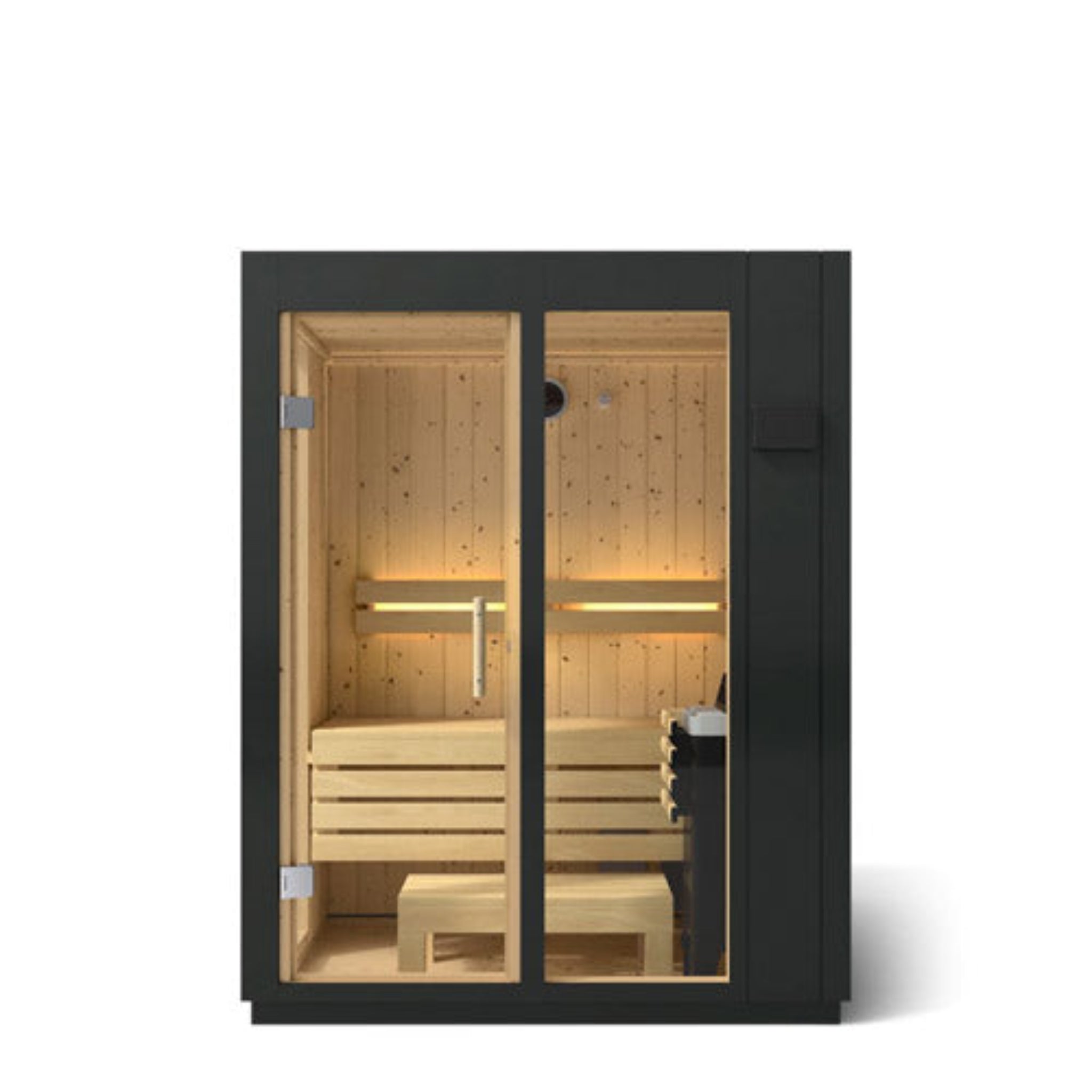 Kohler C1 indoor sauna with clean architectural styling and electric heater, designed for indoor use.