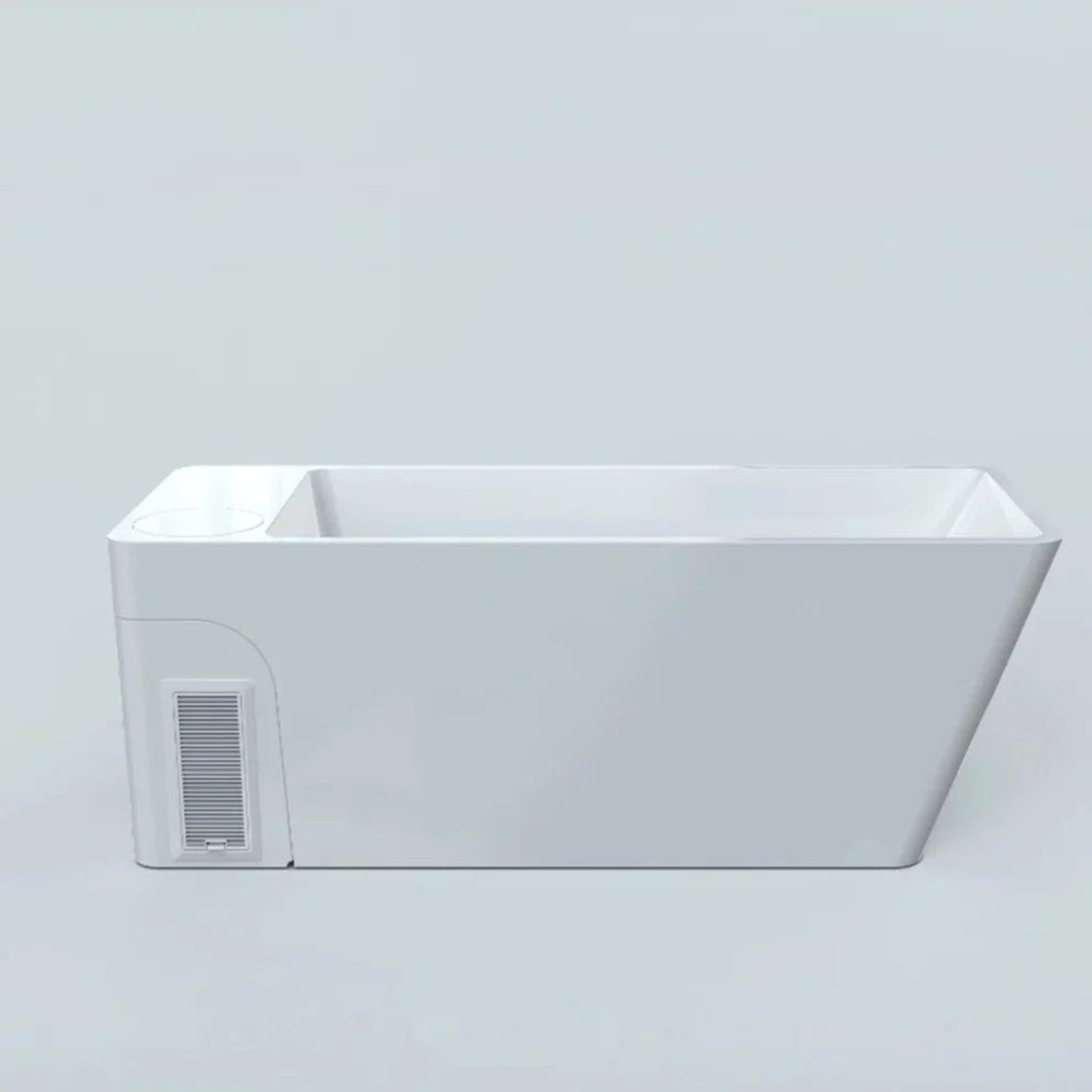 side profile of the Orivon white plunge tub on a white back ground