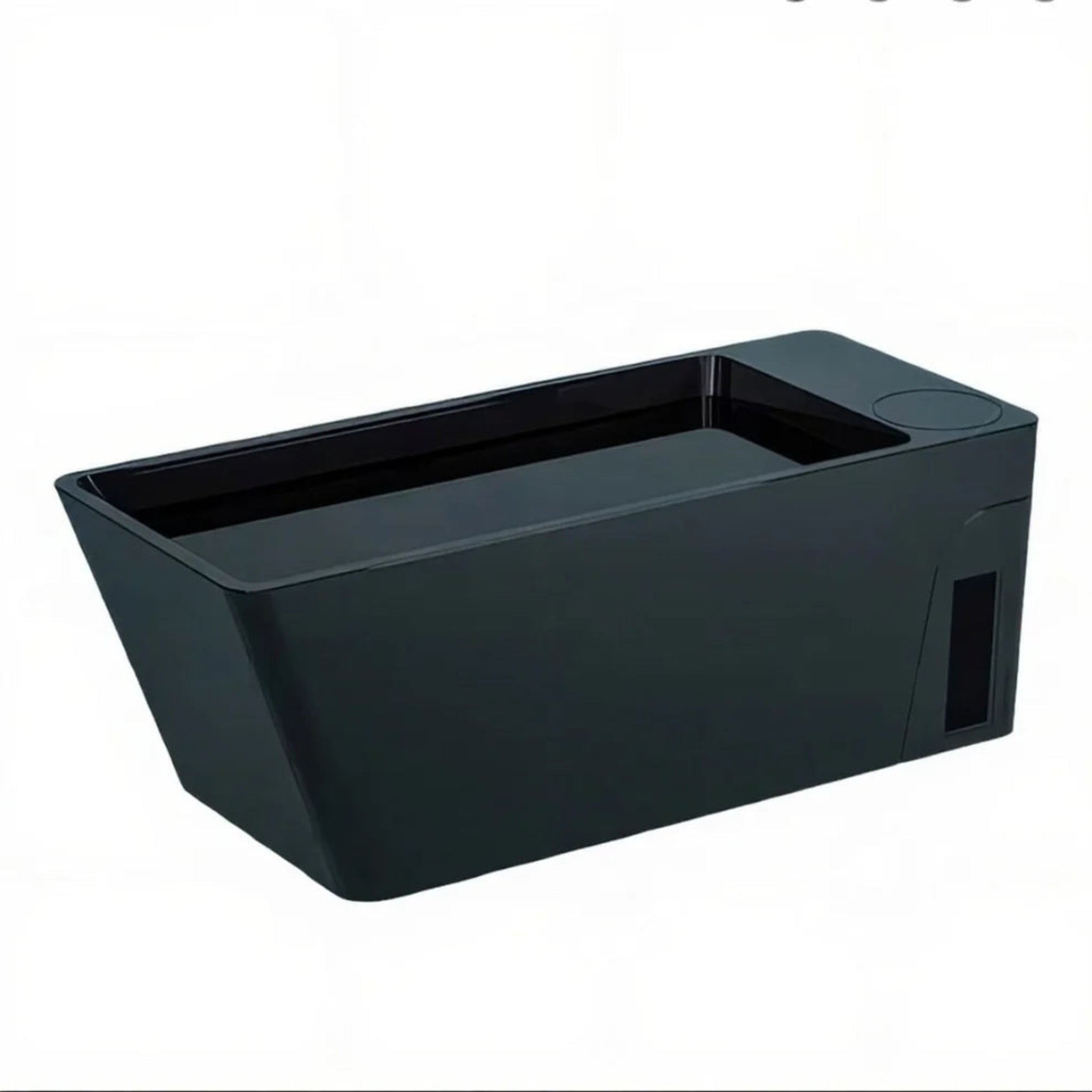 Black Orivon tub on a white back ground angle view
