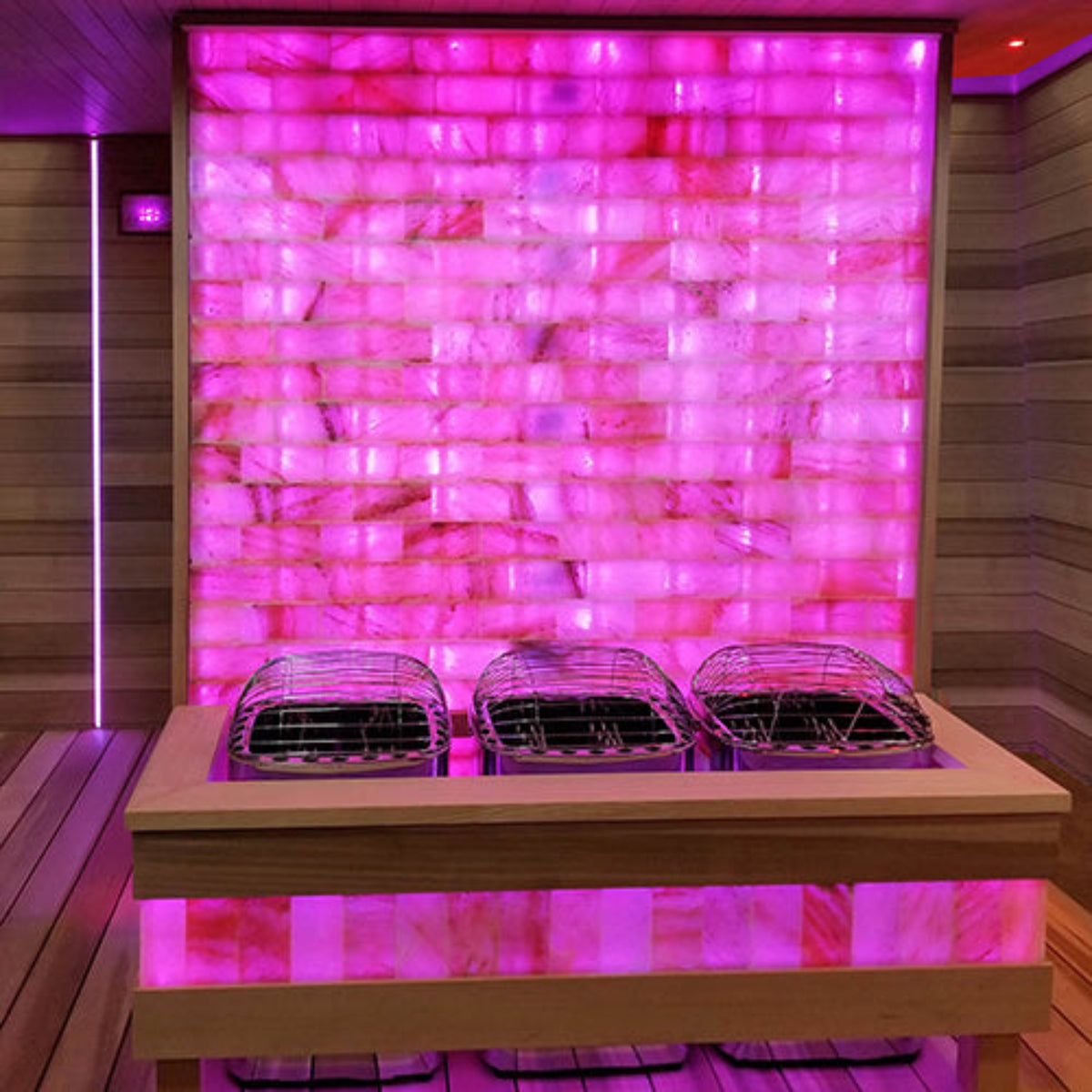 PROSAUNAS pink Himalayan Salt Wall in a sauna