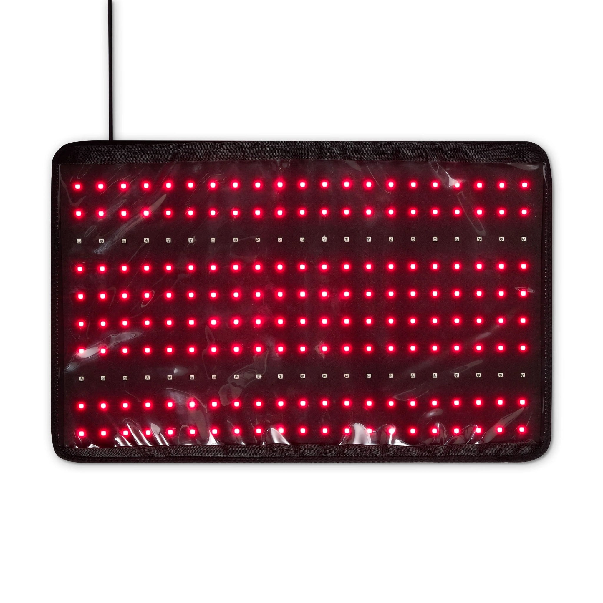 Rectangular LED panel with red lights on a white background