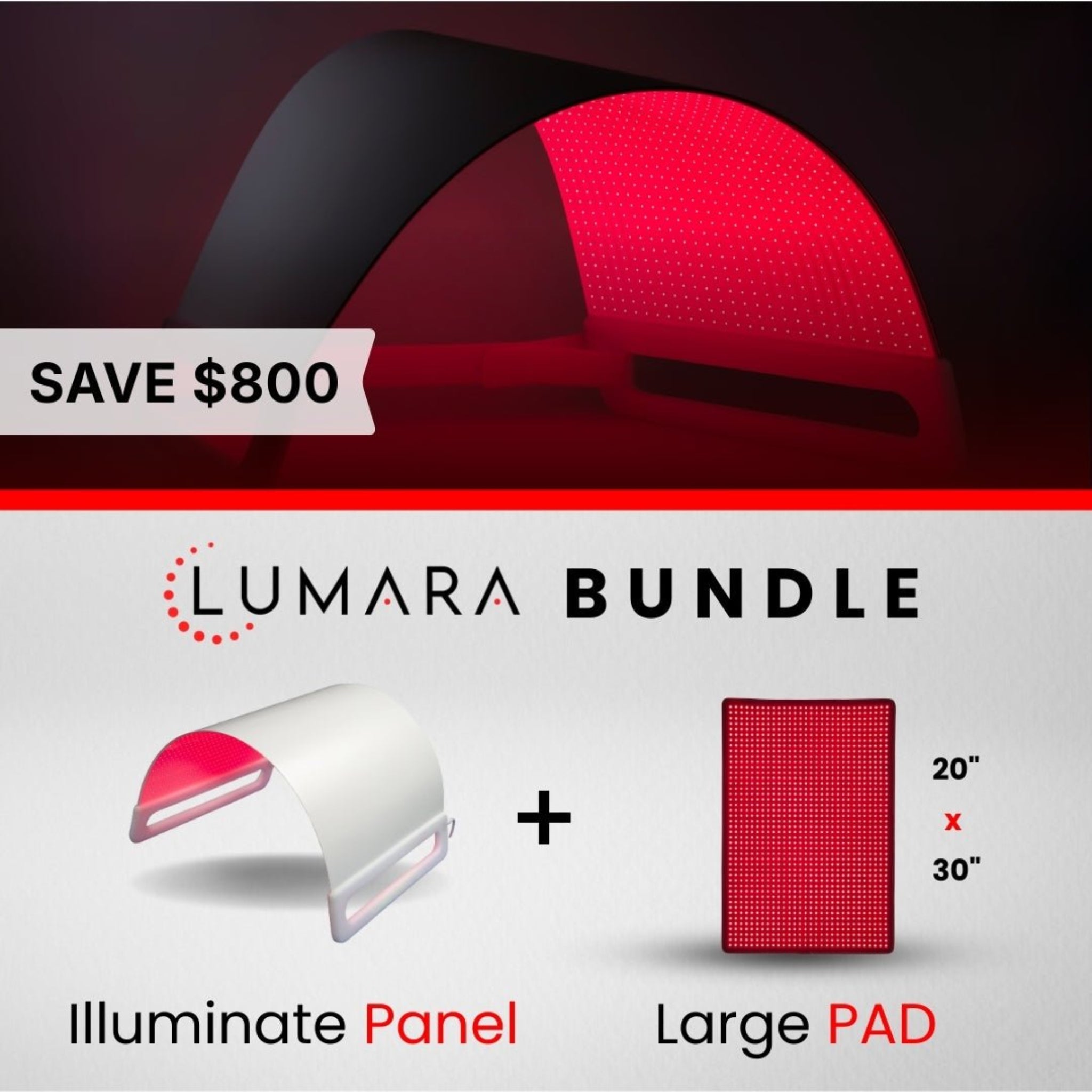 Lumara Bundle with Illuminate Panel and Large PAD on a dark background