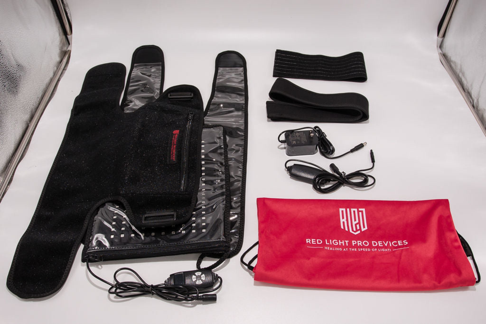Red Light Pro Devices 3-in-1 pad shown with rectangle, knee pad, and shoulder pad covers