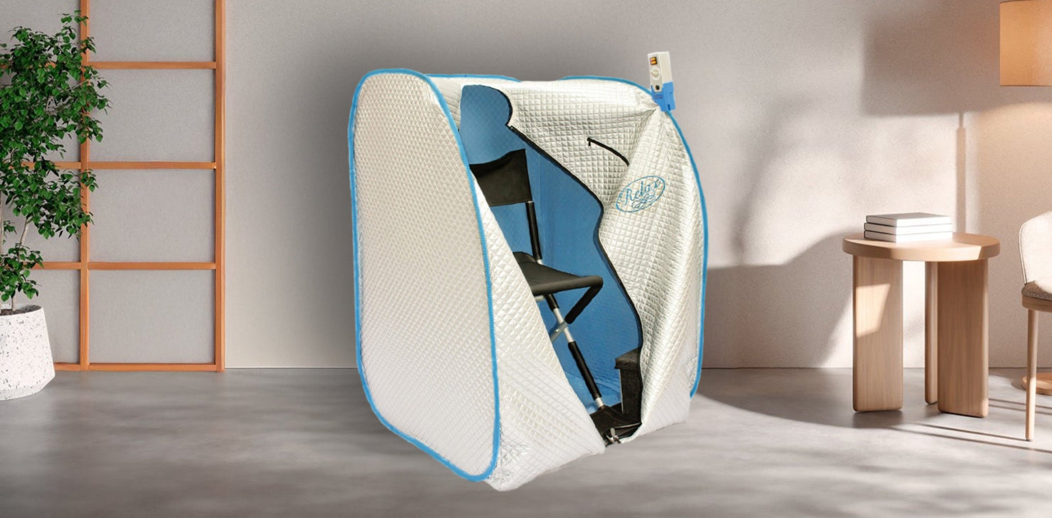 Silver Elite portable infrared sauna in a modern home setting