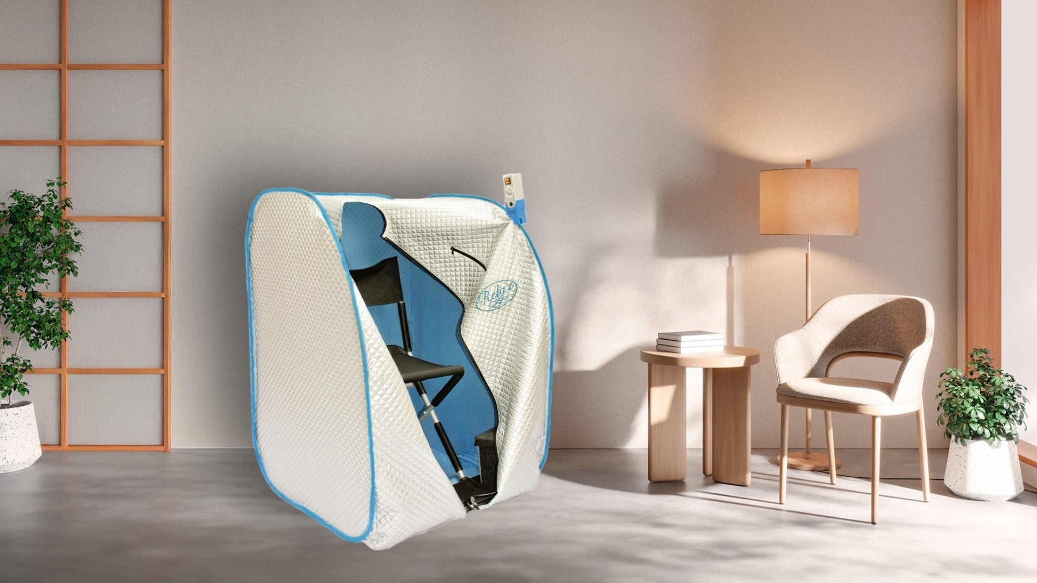 Silver Elite portable infrared sauna in a modern setting