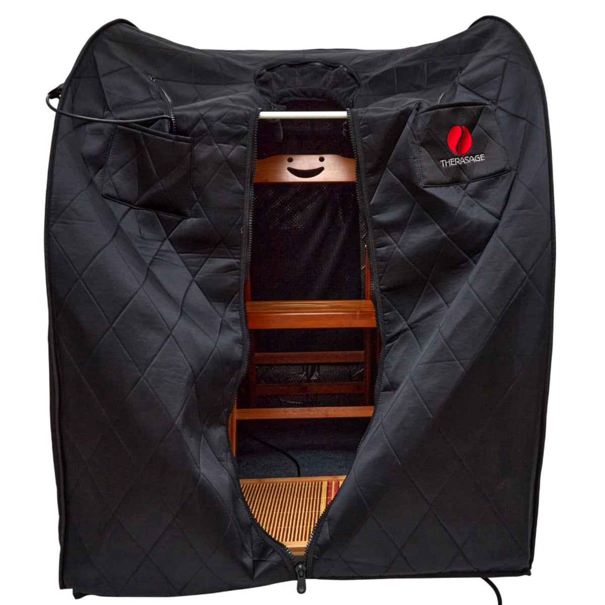 Thera360 Plus Portable Infrared Sauna image with opened black cover.