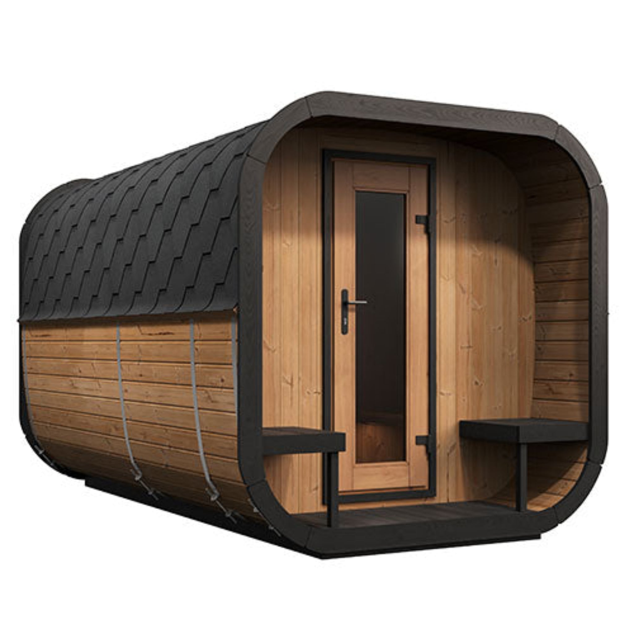 SaunaLife Cube-Series Model CL12GCP 8-Person Outdoor Sauna Suite Kit – Front View