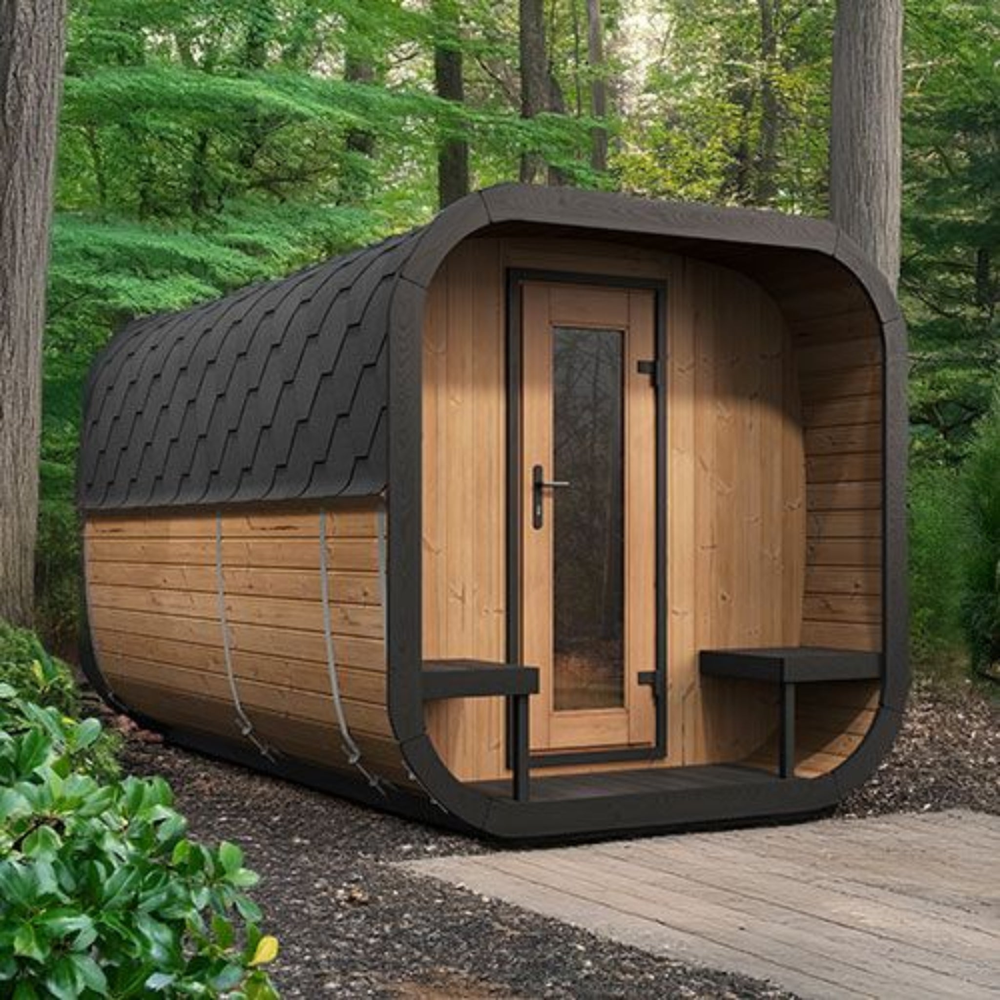 SaunaLife Cube-Series Model CL12GCP 8-Person Outdoor Sauna Suite Kit – Front View