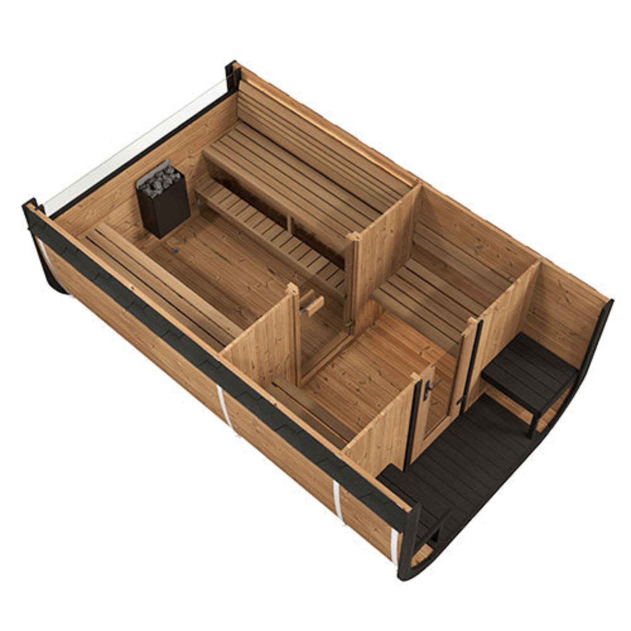 SaunaLife Cube-Series Model CL12GCP 8-Person Outdoor Sauna Suite Kit – Interior View