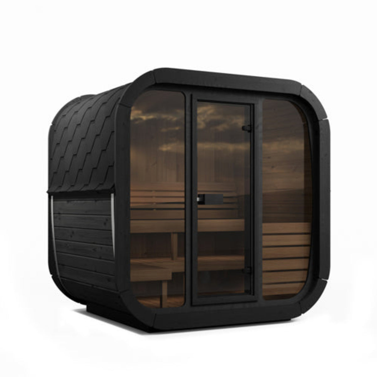 SaunaLife CUBE-Series Model CL5GB Outdoor Cube Sauna on a white background