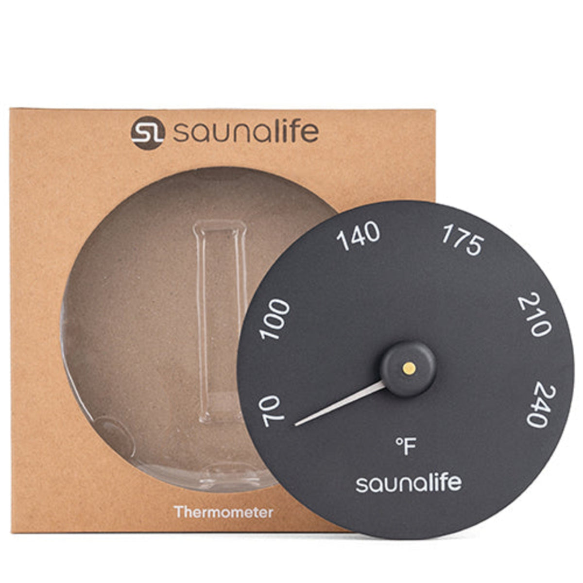 SaunaLife designer sauna thermometer, Fahrenheit with box