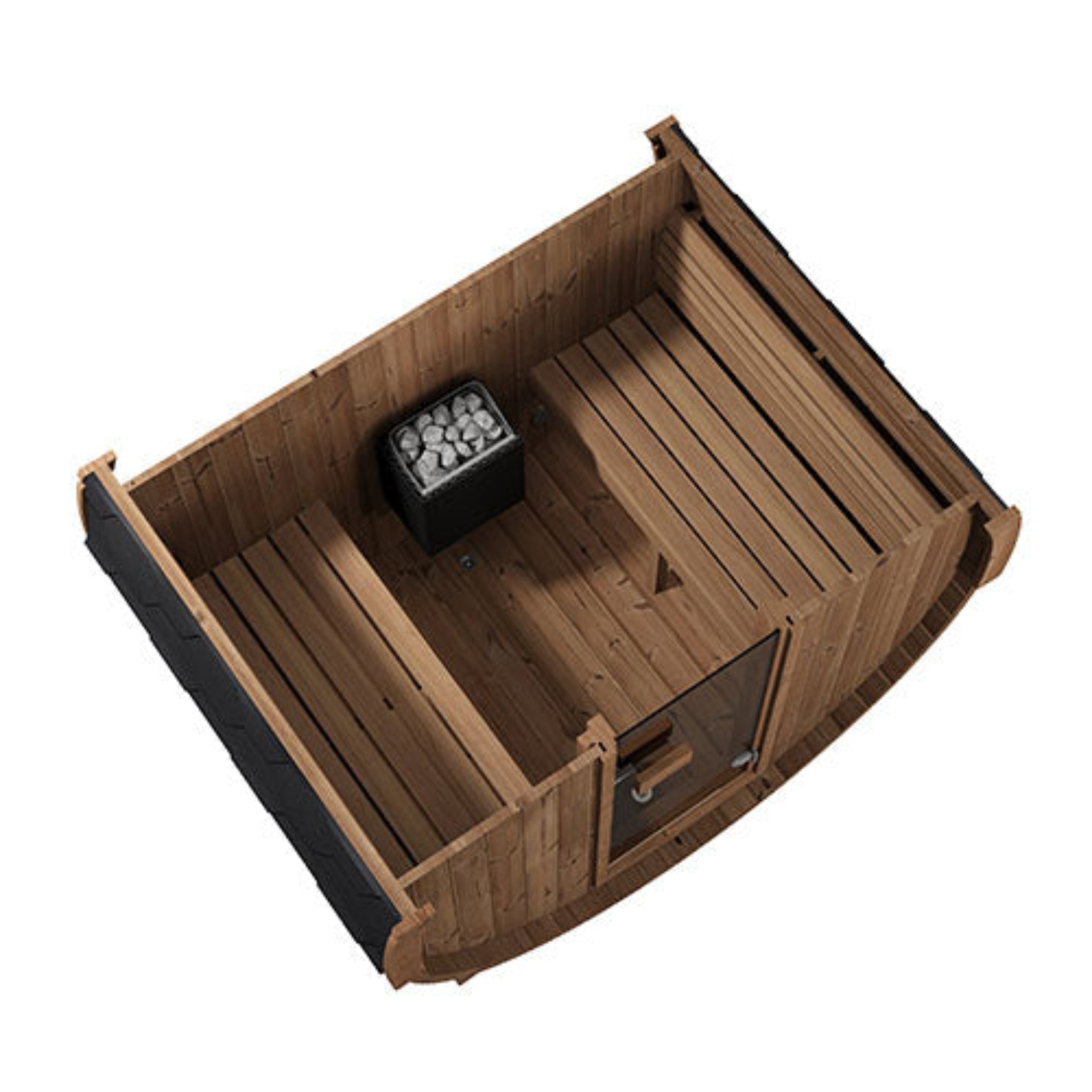 SaunaLife ERGO-Series Model E6 3-Person Outdoor Barrel Sauna – Interior View