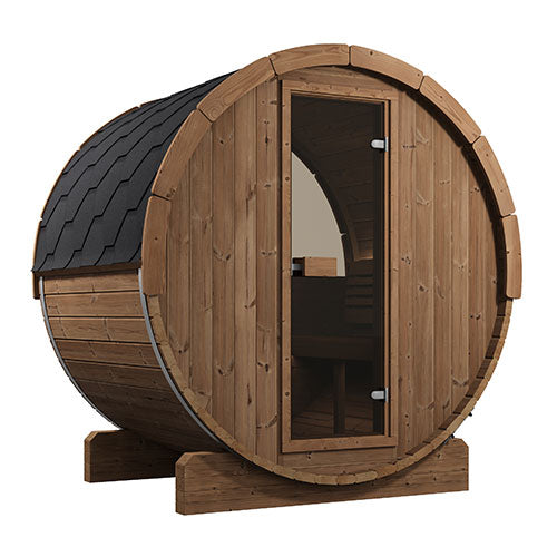 SaunaLife ERGO-Series Model E6W Outdoor Barrel Sauna with Window | 3-Person | Thermo-Spruce